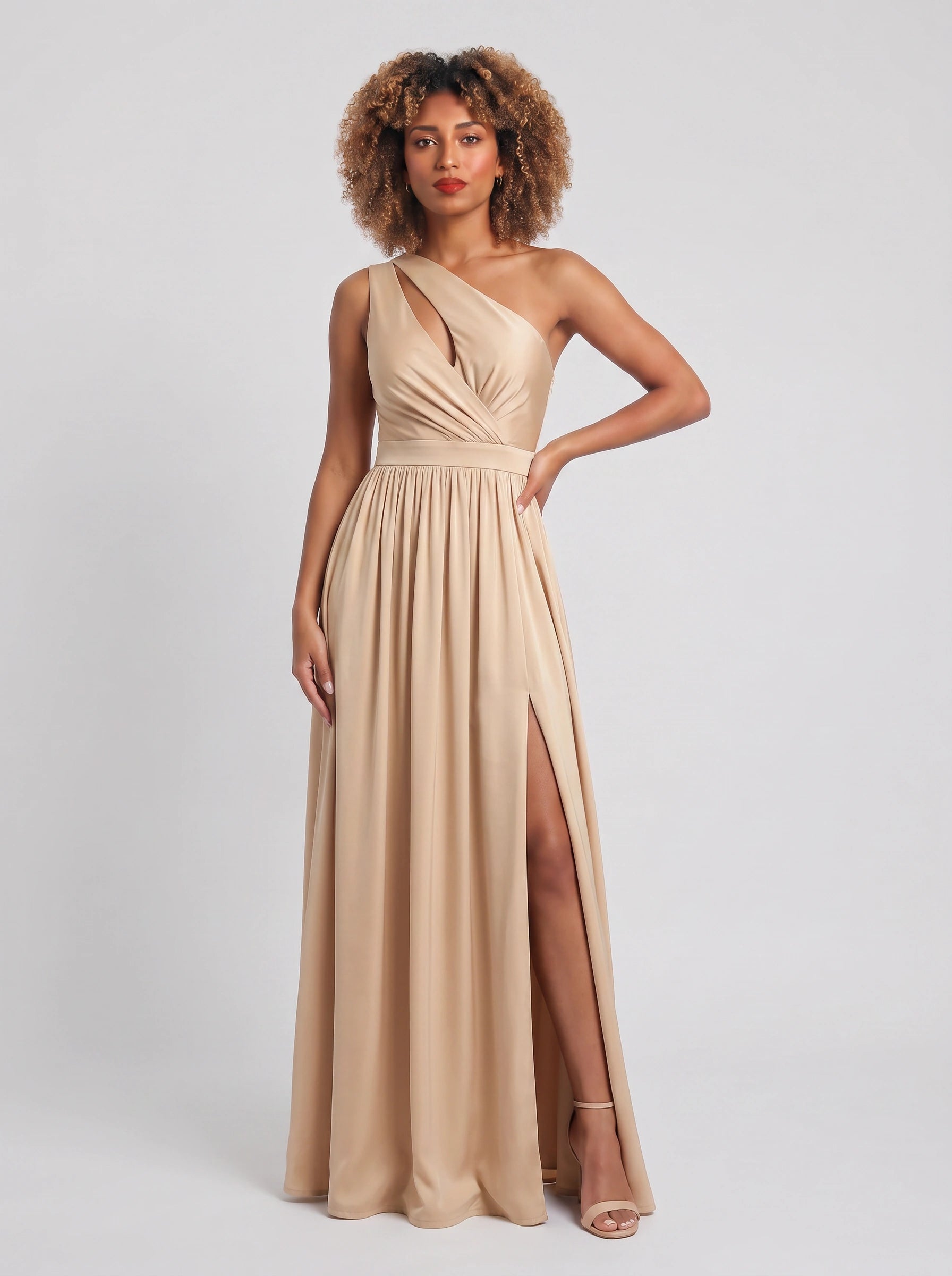 Odessa One-Shoulder Cutout Maxi Dress – Wedding Guest Formal Evening High-Slit Women Bridesmaid Maxi Dress