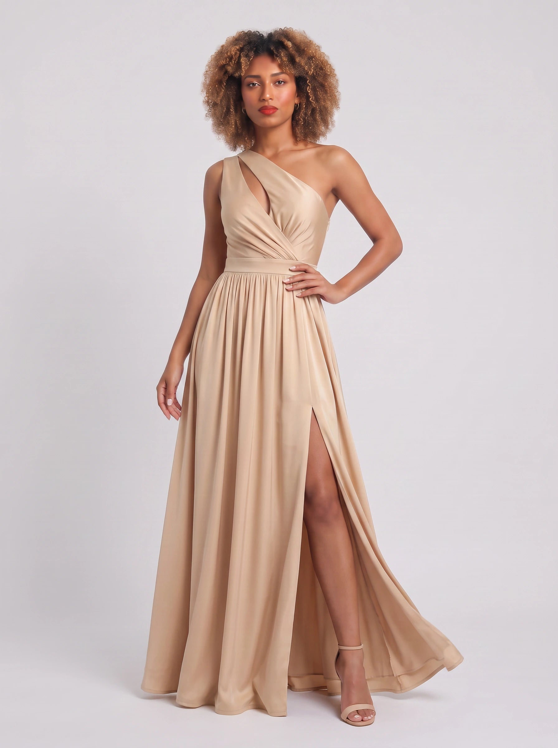 Odessa One-Shoulder Cutout Maxi Dress – Wedding Guest Formal Evening High-Slit Women Bridesmaid Maxi Dress
