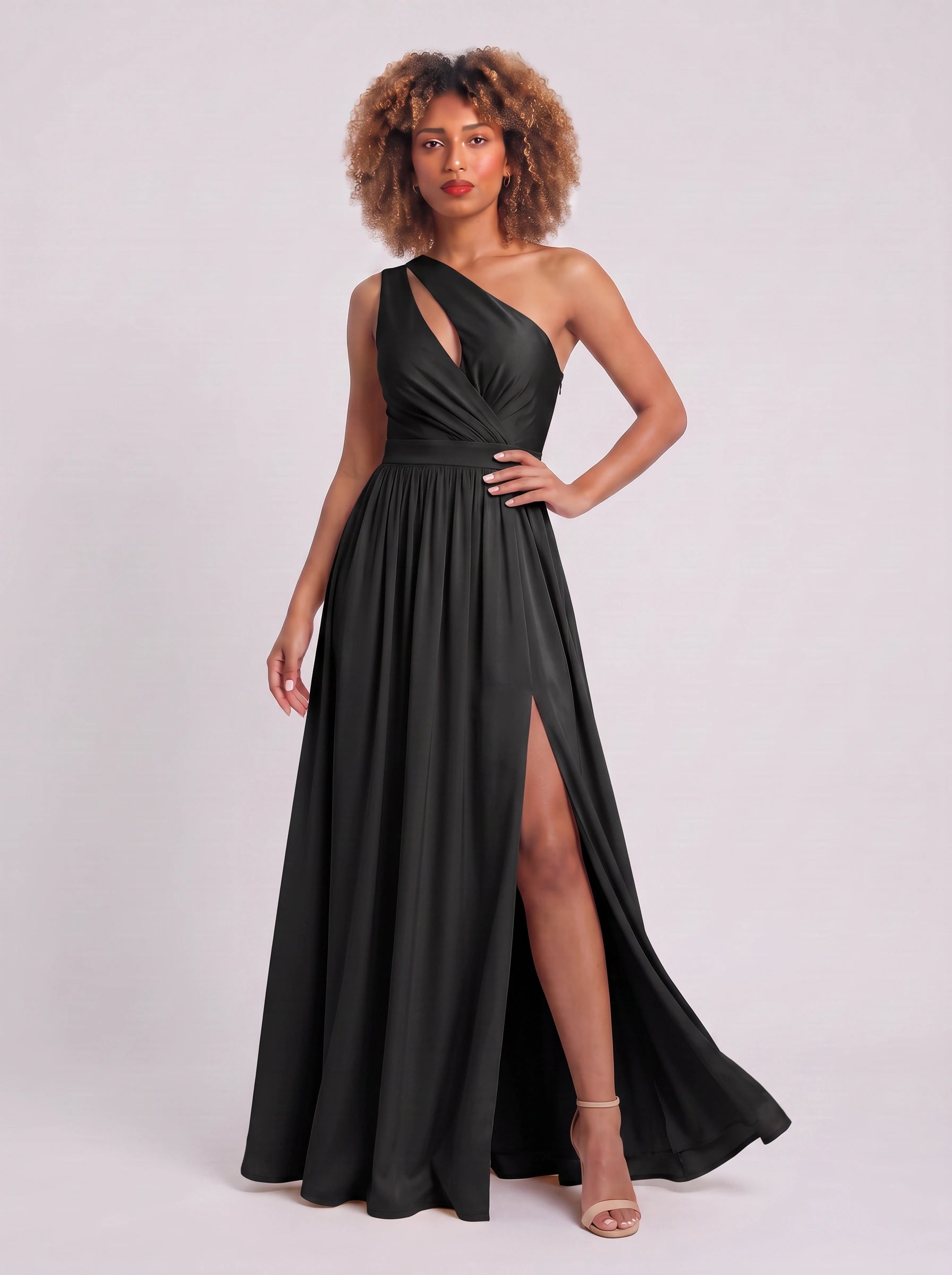Odessa One-Shoulder Cutout Maxi Dress – Wedding Guest Formal Evening High-Slit Women Bridesmaid Maxi Dress