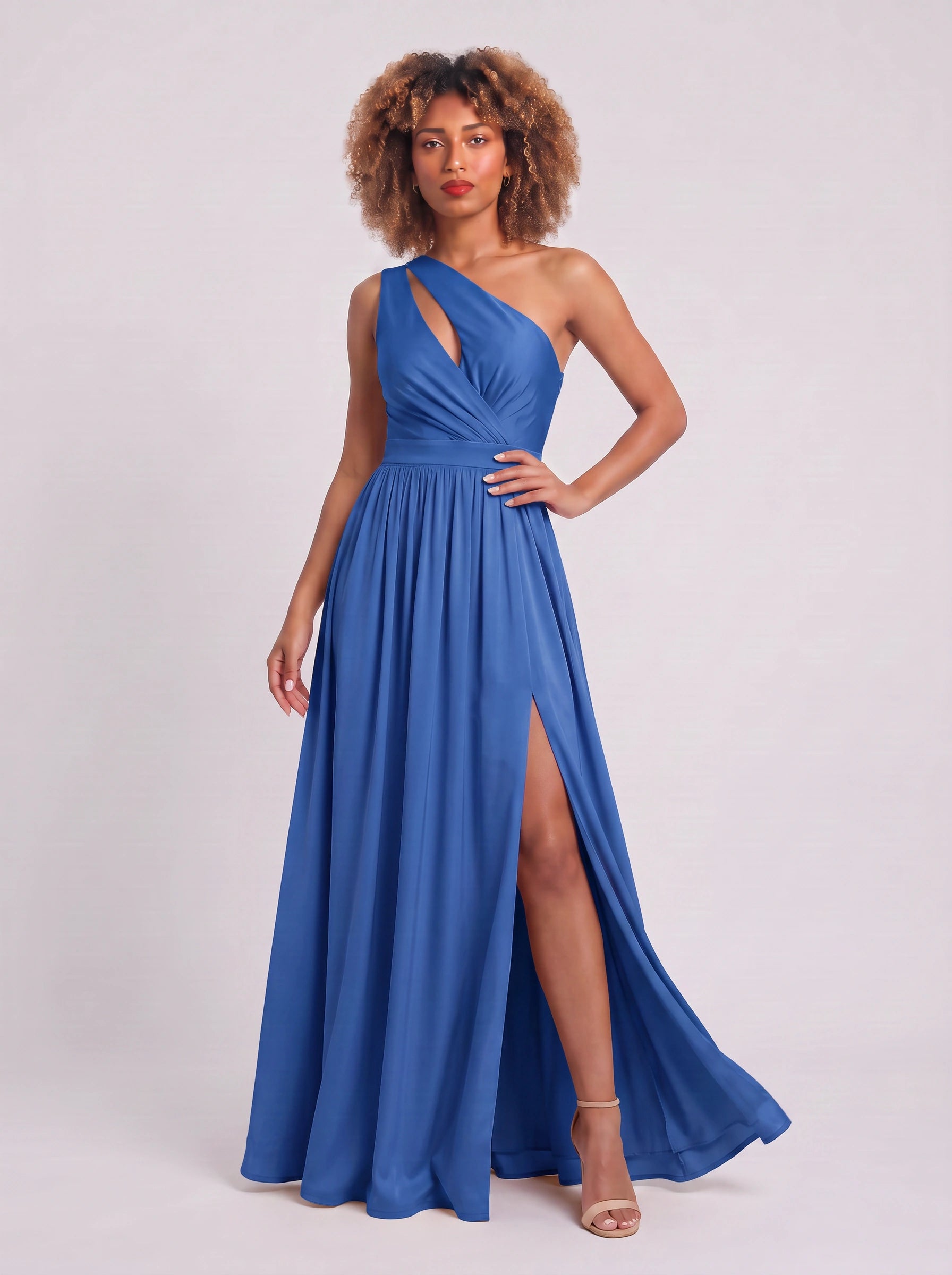 Odessa One-Shoulder Cutout Maxi Dress – Wedding Guest Formal Evening High-Slit Women Bridesmaid Maxi Dress