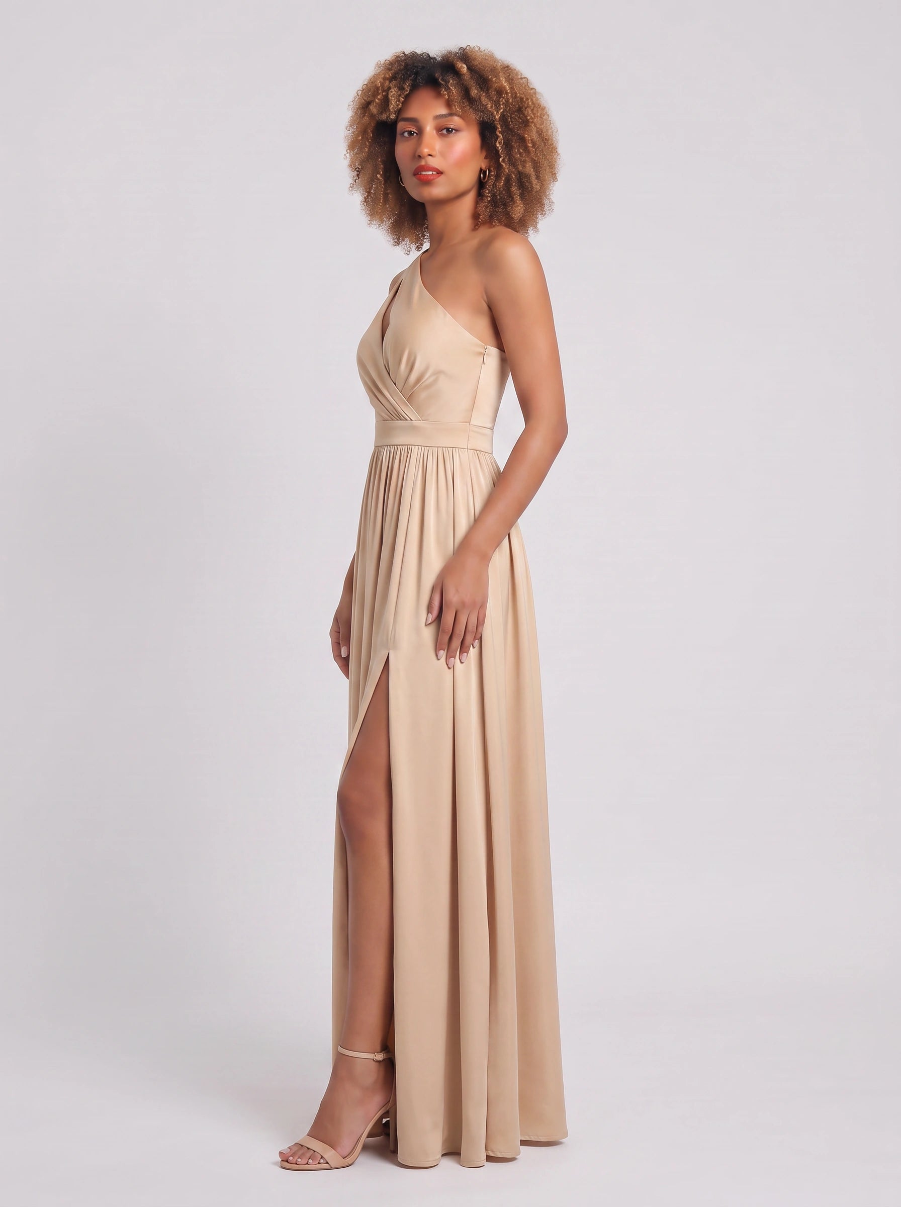 Odessa One-Shoulder Cutout Maxi Dress – Wedding Guest Formal Evening High-Slit Women Bridesmaid Maxi Dress