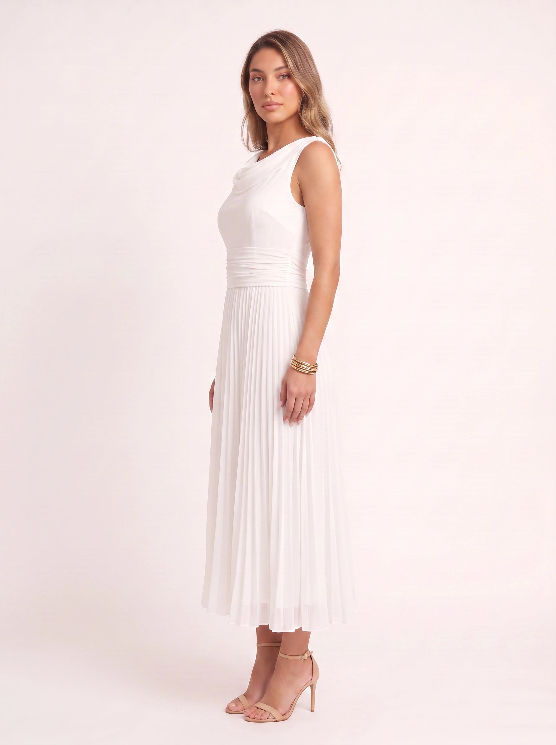 Colvenna Cowl Neck Midi Dress – Formal Dresses Women Evening Wedding Guest Elegant Pleated Chiffon Midi Dress