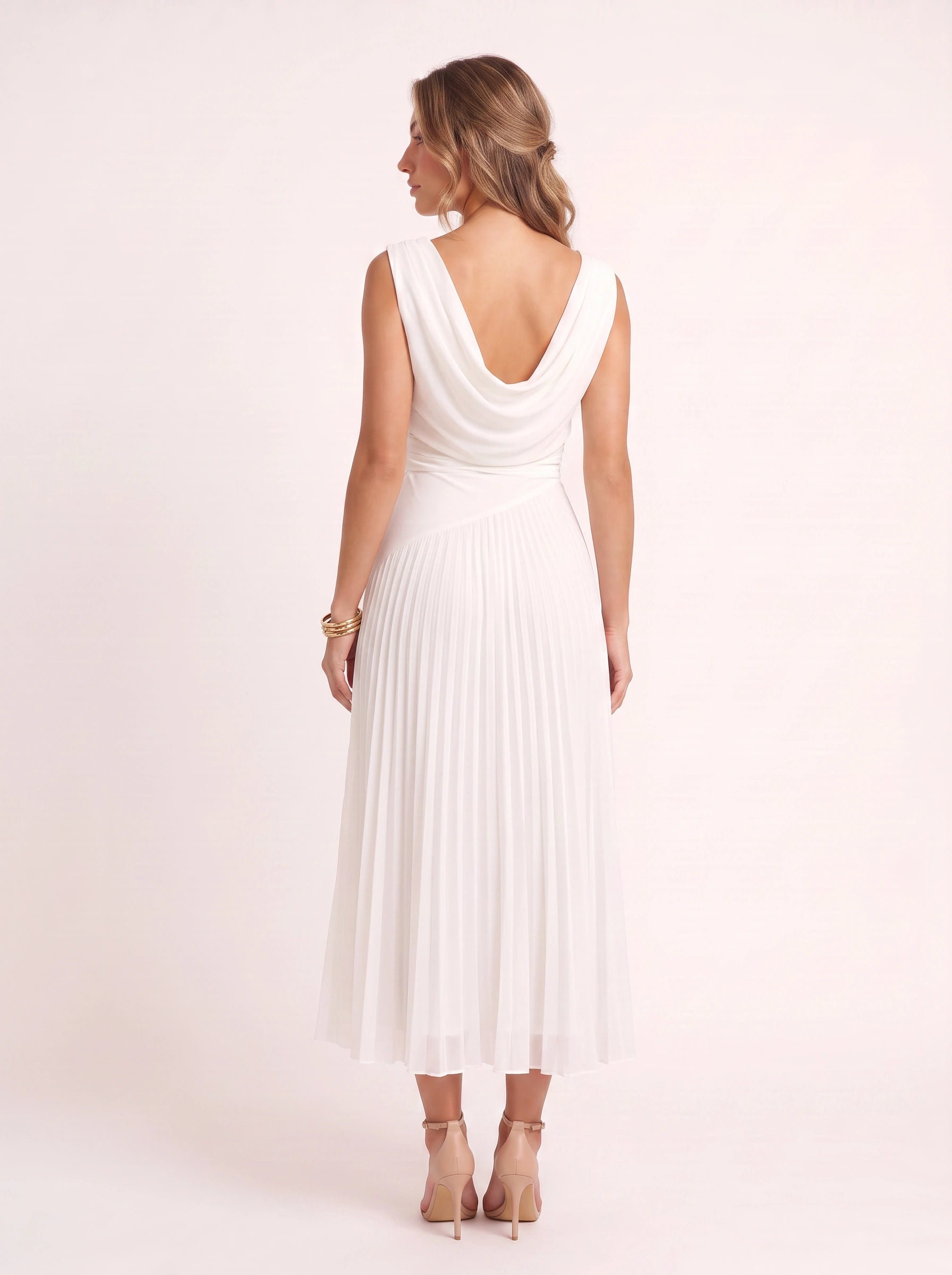 Colvenna Cowl Neck Midi Dress – Formal Dresses Women Evening Wedding Guest Elegant Pleated Chiffon Midi Dress