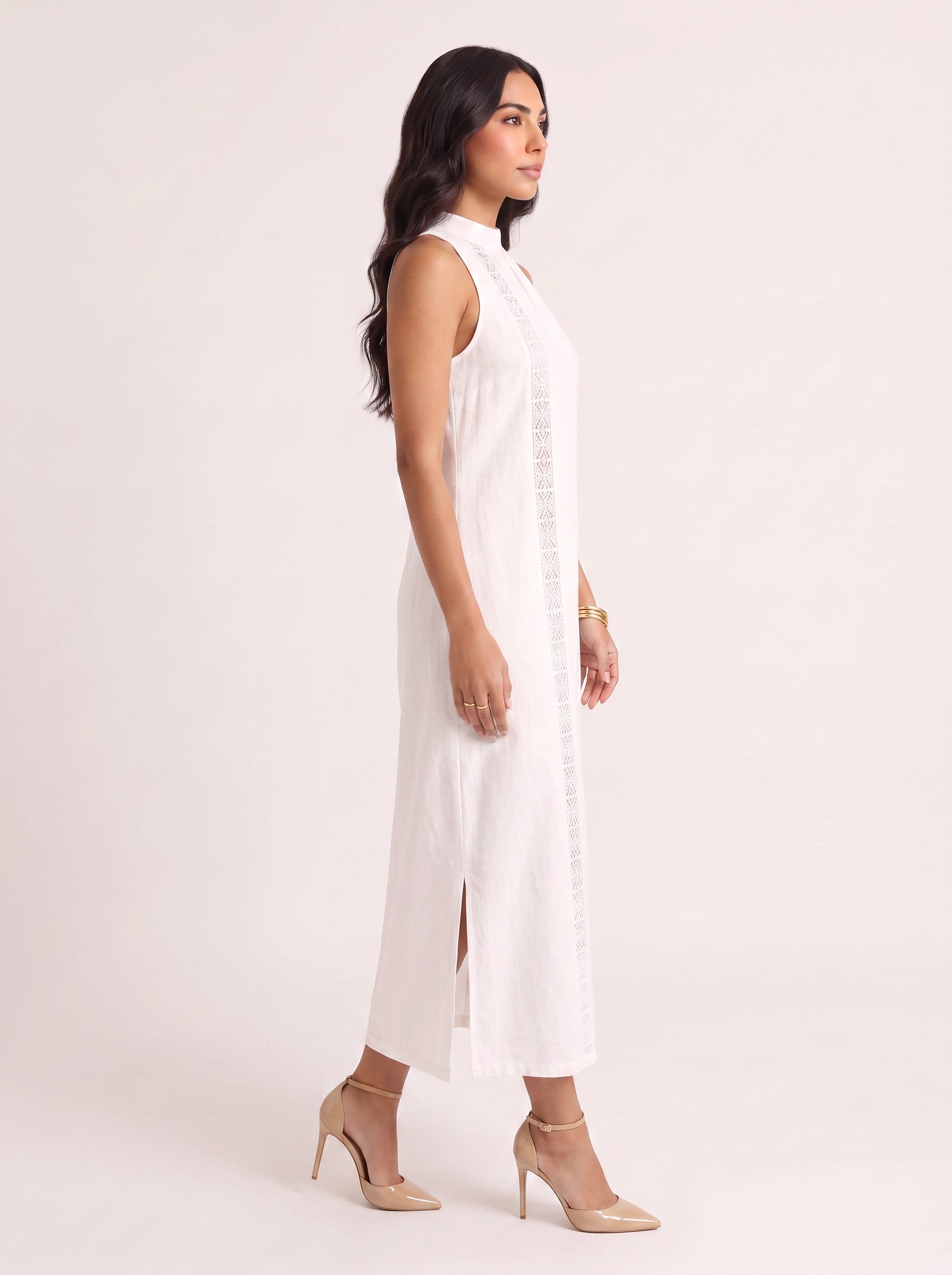 Trimare Lace Panel Halter Midi Dress – Lace Sundress Women Boho Beach Vacation Resort Casual Midi Dress