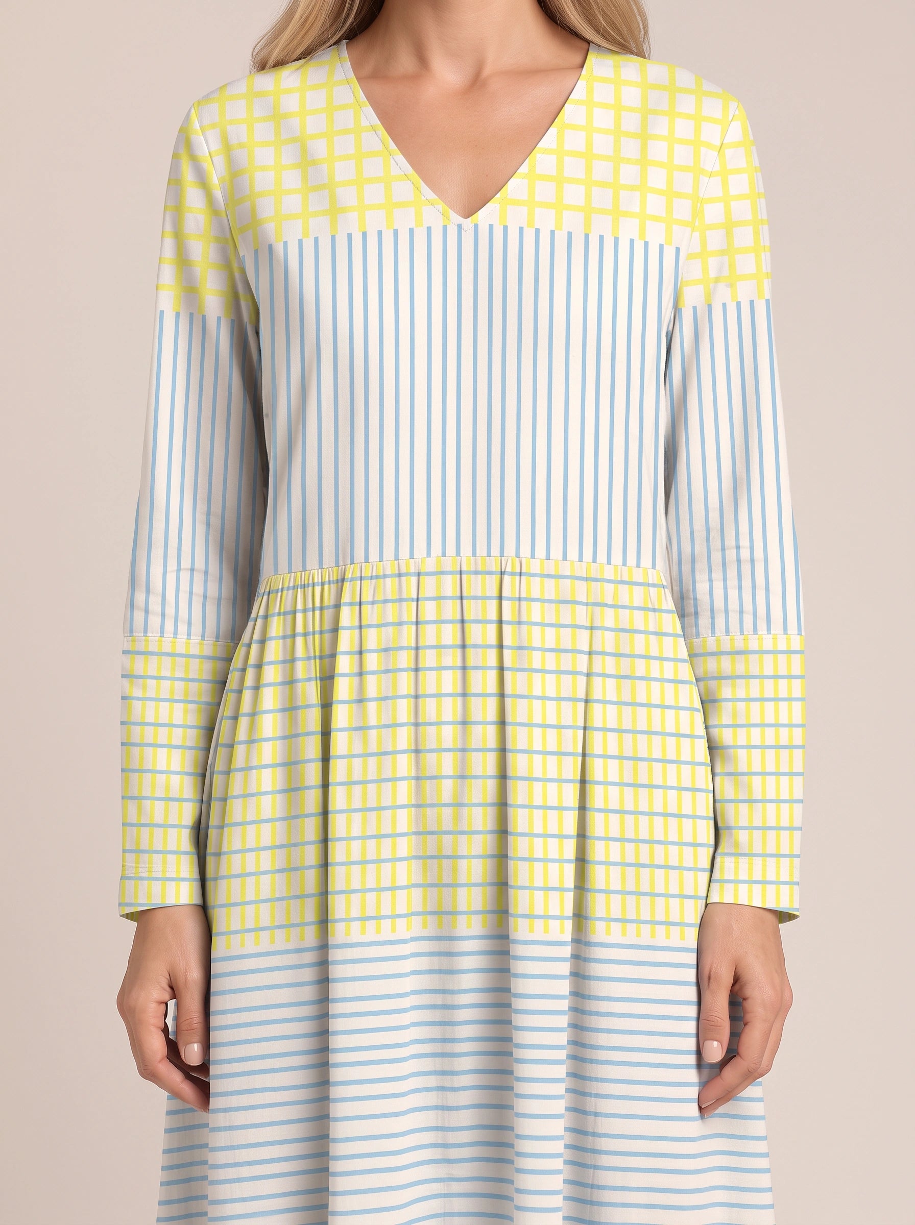 Rigatto V-Neck Striped Midi Dress – Summer Dresses Women Casual Sundresses Linen Blend Midi Dress