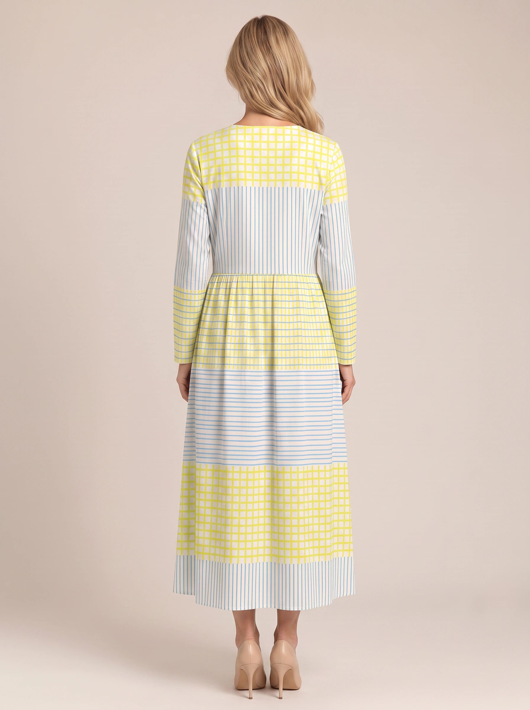 Rigatto V-Neck Striped Midi Dress – Summer Dresses Women Casual Sundresses Linen Blend Midi Dress