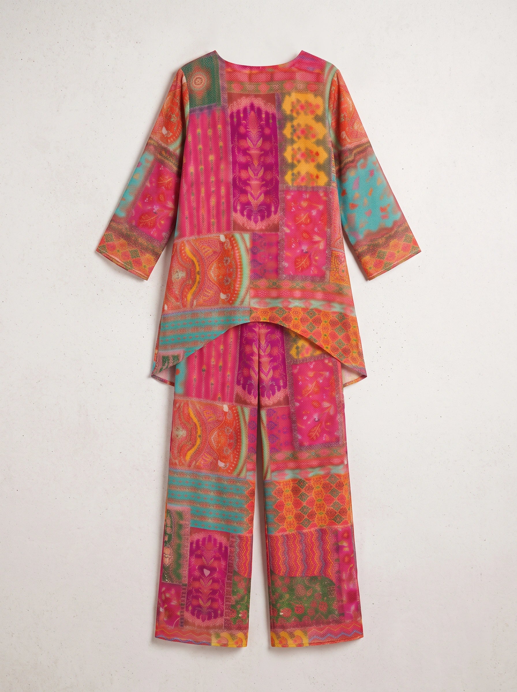Mosaïque Patchwork Caftan Two Piece Set – Boho Two Piece Set Women Bohemian Style Clothing Printed Kaftan Lounge Set