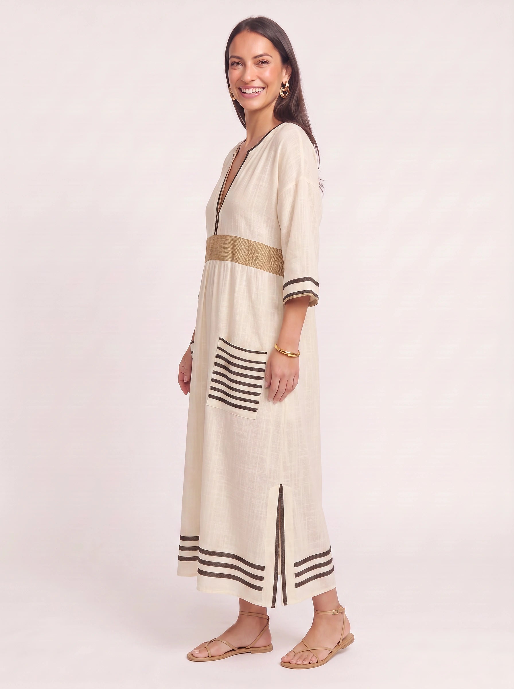 Raynea Striped V-Neck Kaftan Maxi Dress – Beach Cover Up Women Swimsuit Cover Ups Beachwear Caftan Maxi Dress