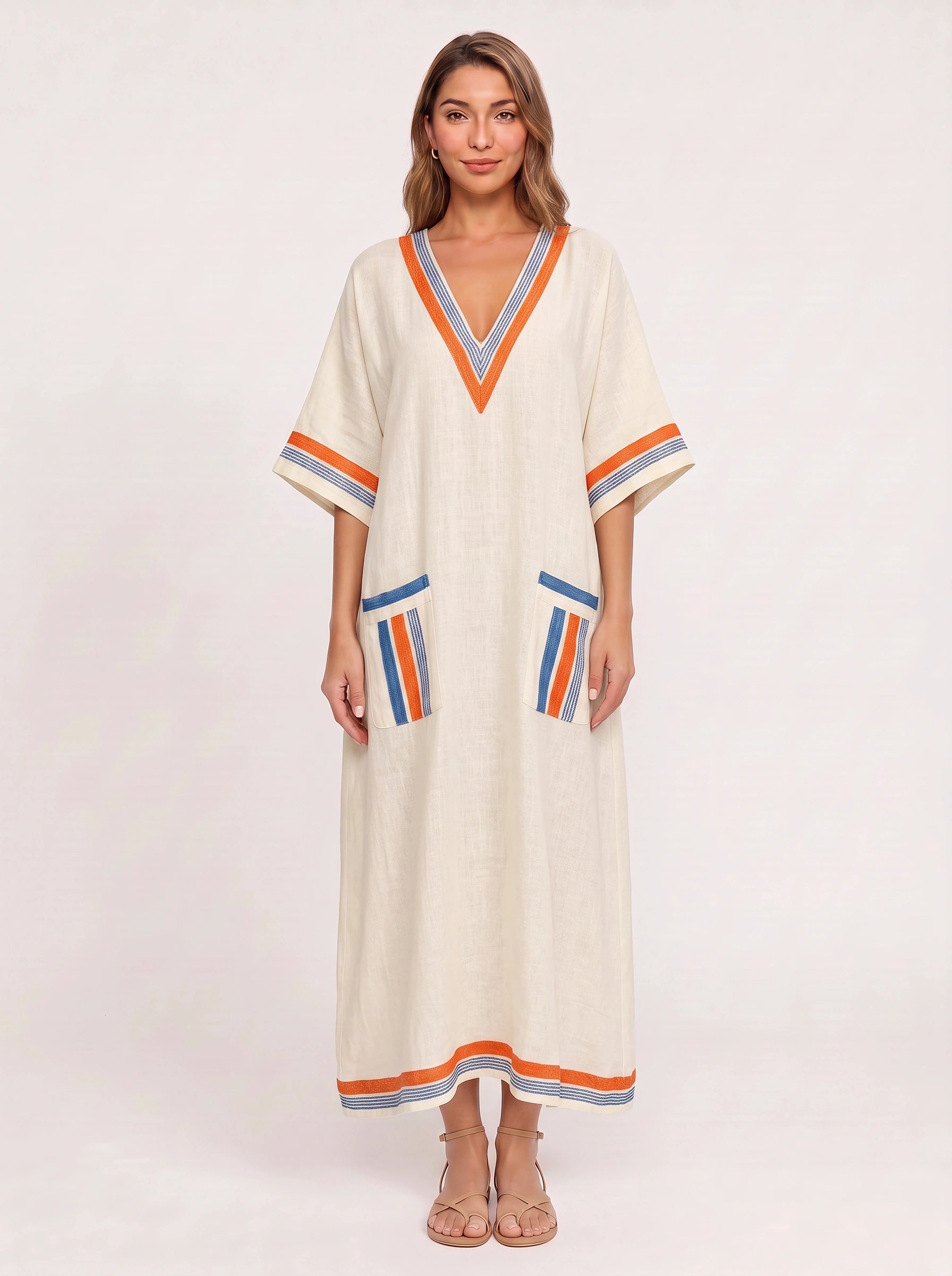 Kyranthe Striped Kaftan Maxi Dress – Boho Maxi Dress Women Beach Vacation Bohemian Style Caftan Resort Coverup
