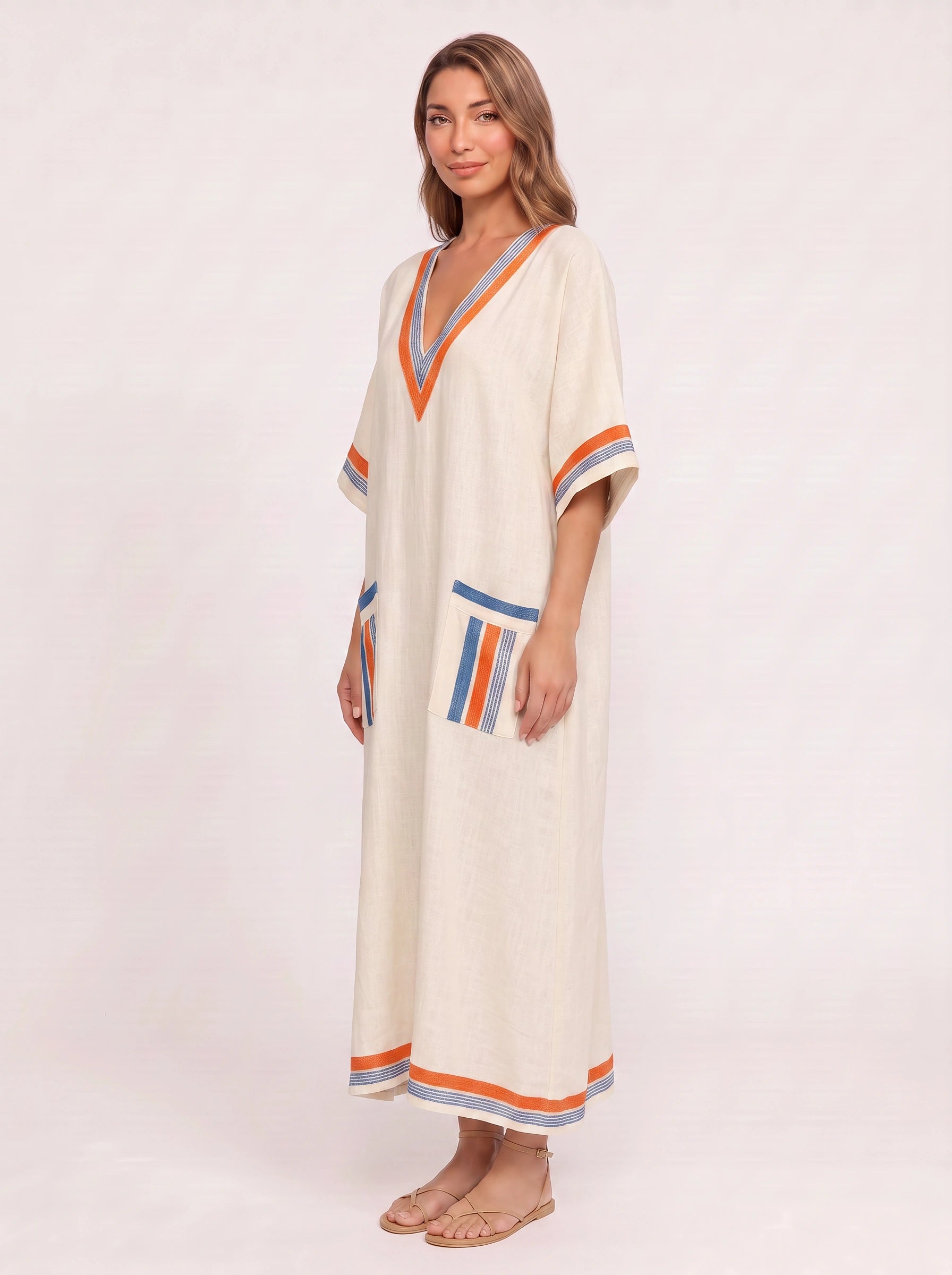 Kyranthe Striped Kaftan Maxi Dress – Boho Maxi Dress Women Beach Vacation Bohemian Style Caftan Resort Coverup