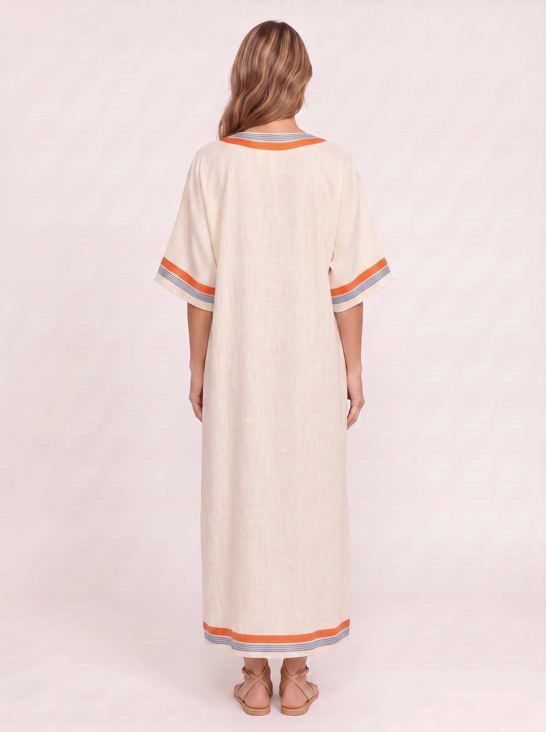 Kyranthe Striped Kaftan Maxi Dress – Boho Maxi Dress Women Beach Vacation Bohemian Style Caftan Resort Coverup
