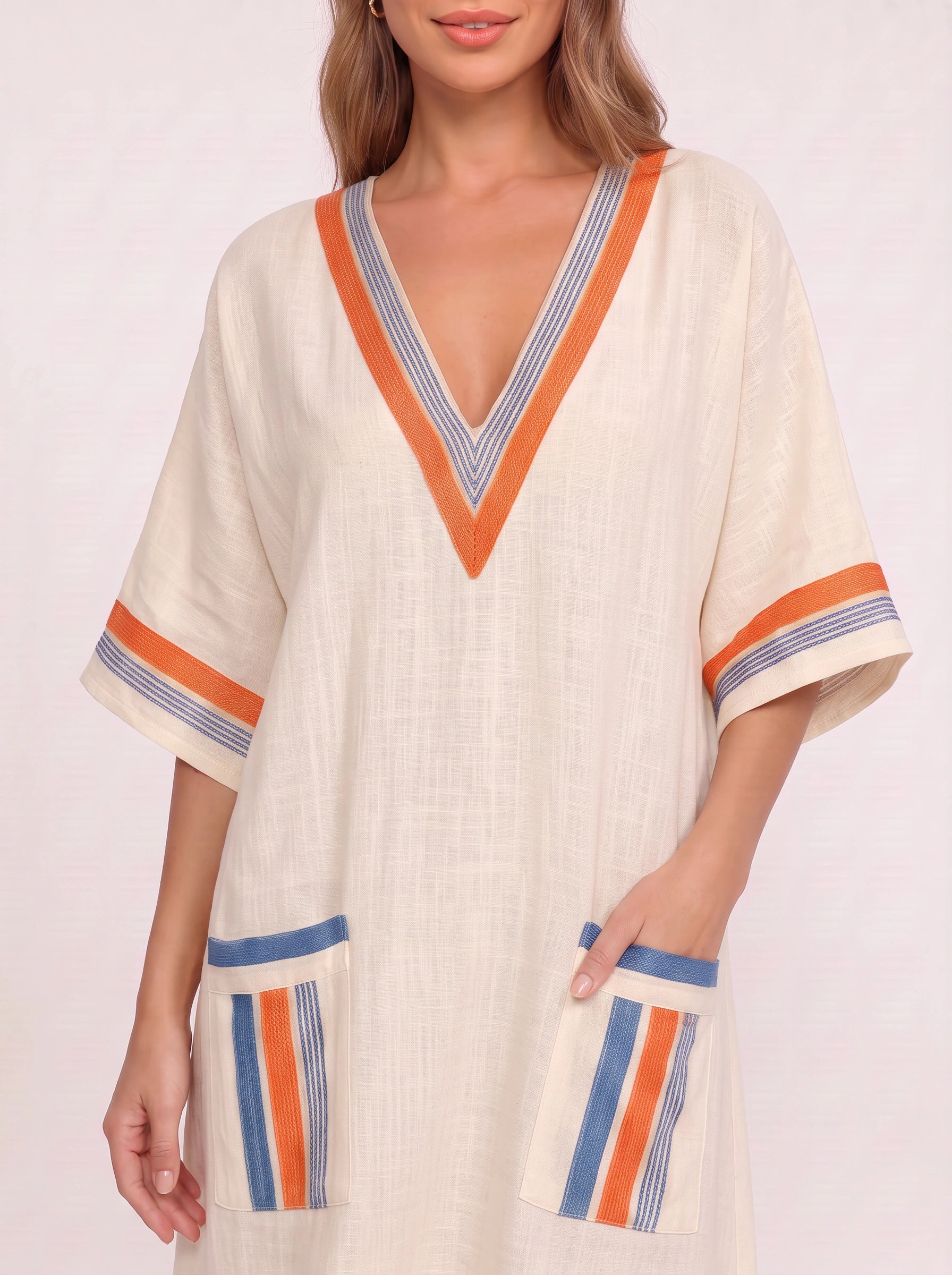 Kyranthe Striped Kaftan Maxi Dress – Boho Maxi Dress Women Beach Vacation Bohemian Style Caftan Resort Coverup