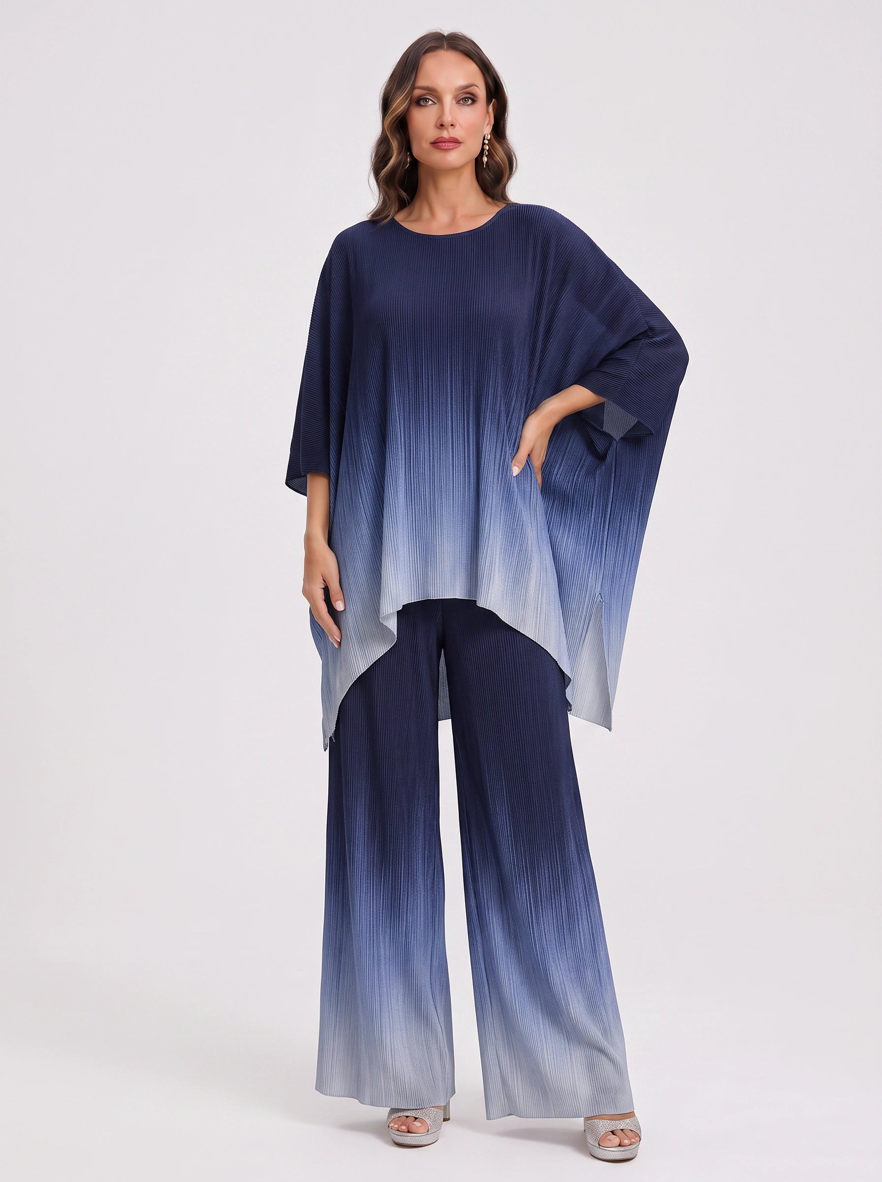 Ombriva Oversized Poncho Top Wide-Leg Pants Set – Women Loungewear Boho Beach Resort Vacation Two Piece