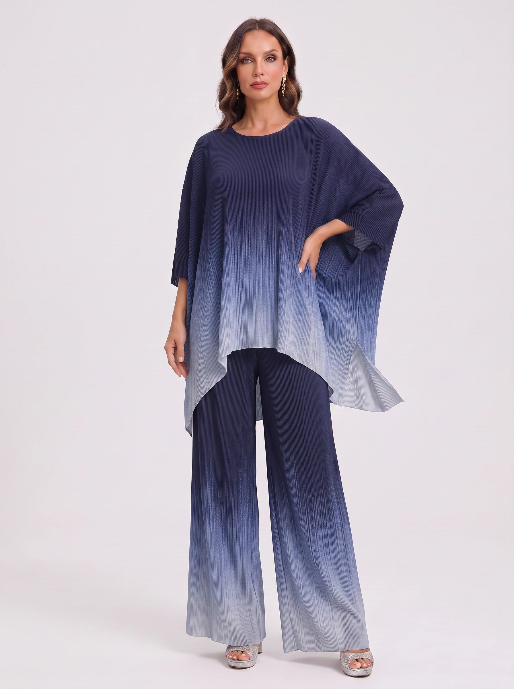 Ombriva Oversized Poncho Top Wide-Leg Pants Set – Women Loungewear Boho Beach Resort Vacation Two Piece