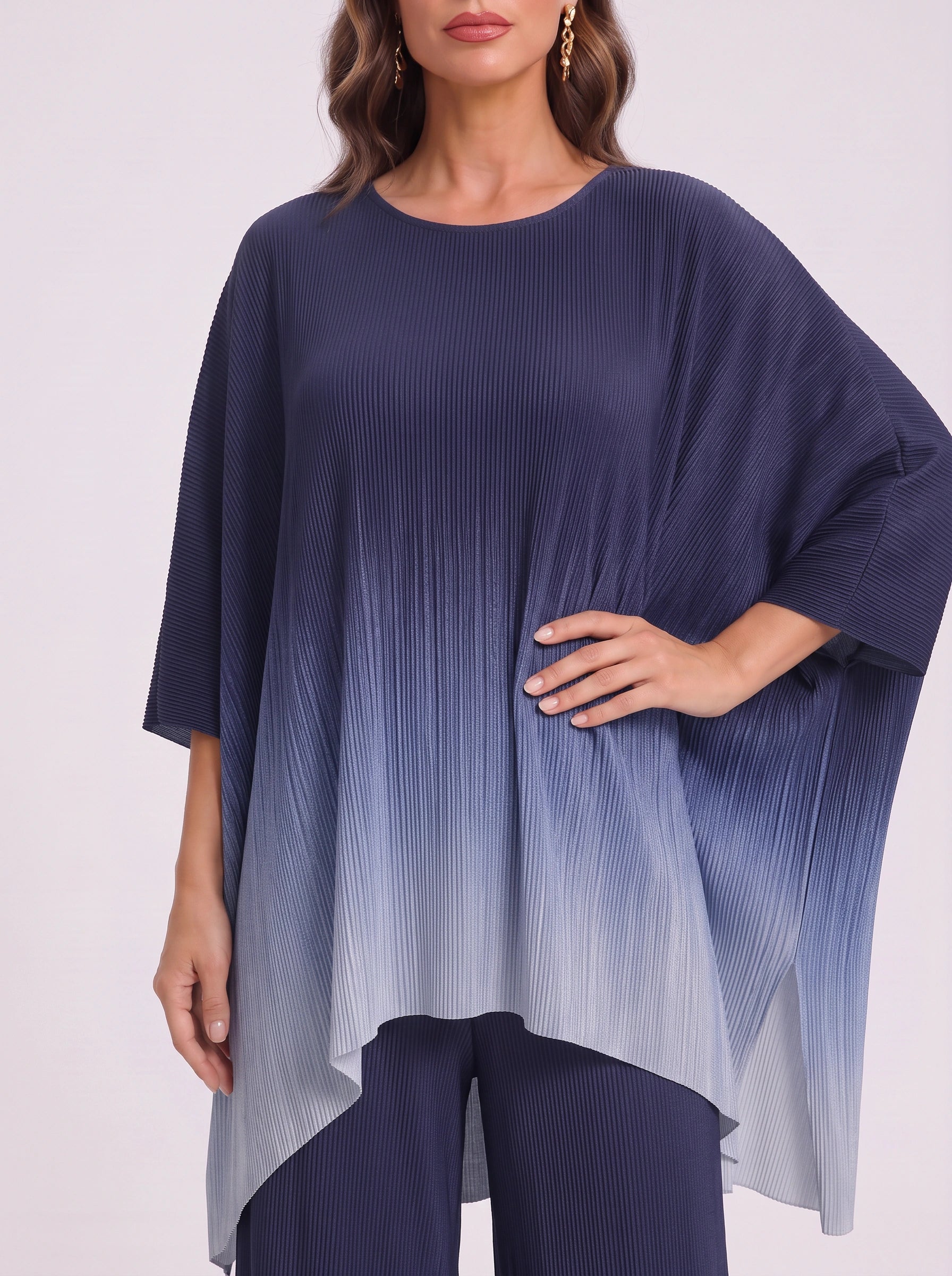 Ombriva Oversized Poncho Top Wide-Leg Pants Set – Women Loungewear Boho Beach Resort Vacation Two Piece