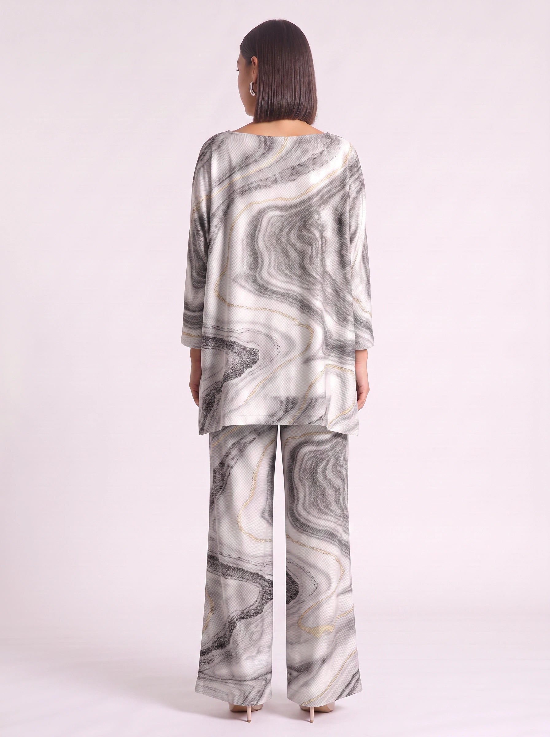 Marbré Oversized Tunic Wide-Leg Pants Co-Ord Set – Women Two Piece Summer Lounge Matching Maxi Outfit