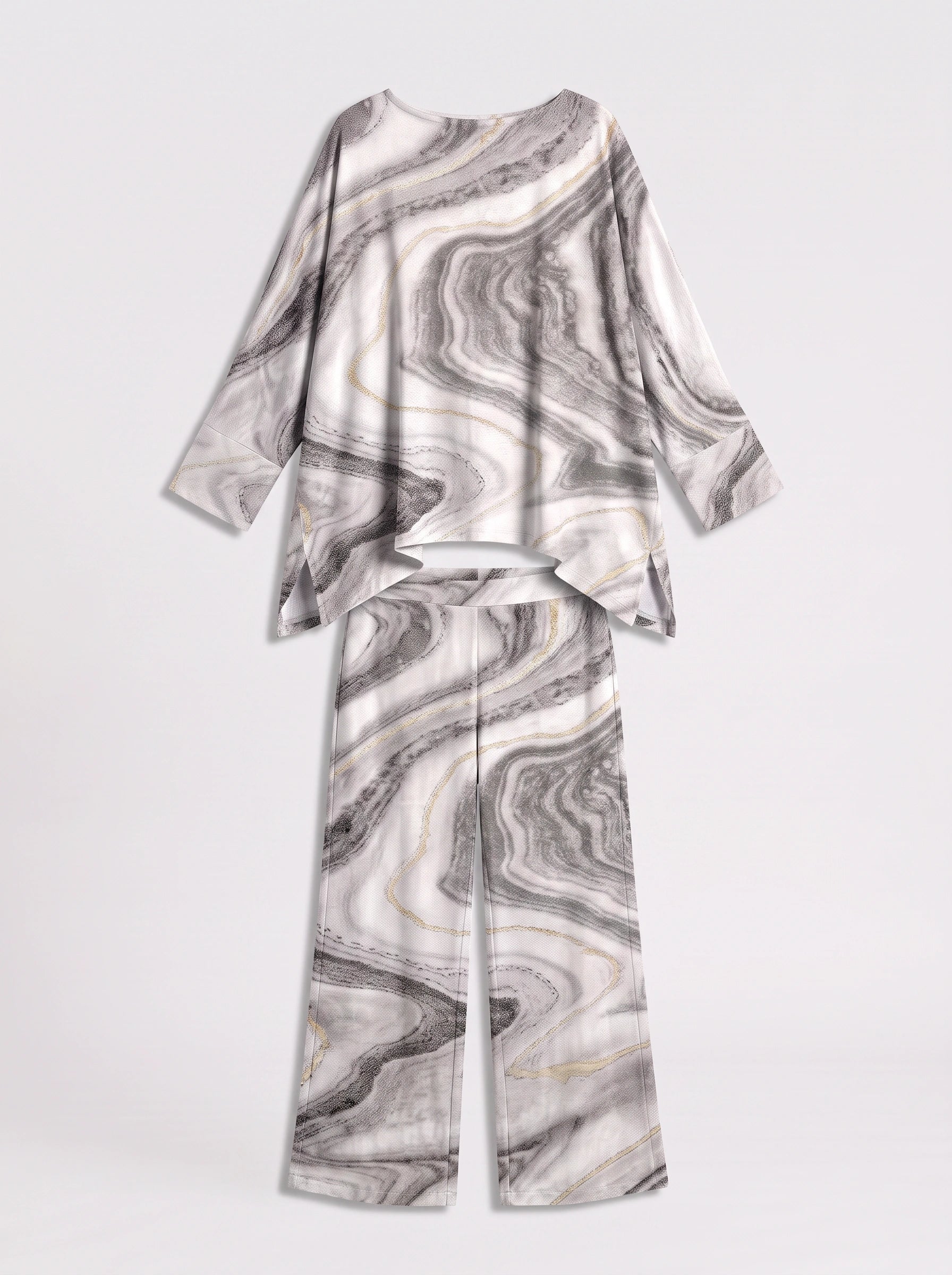 Marbré Oversized Tunic Wide-Leg Pants Co-Ord Set – Women Two Piece Summer Lounge Matching Maxi Outfit