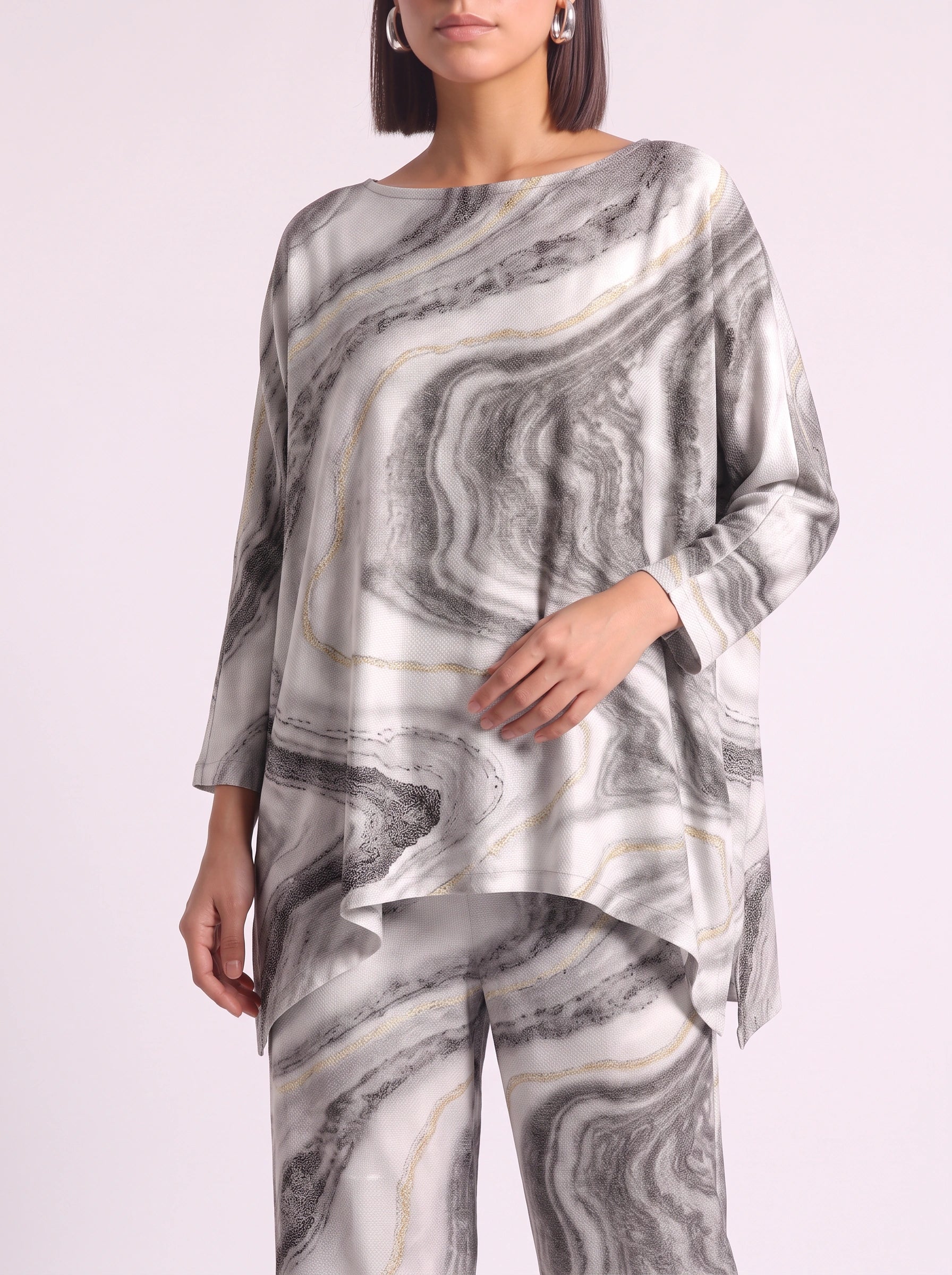 Marbré Oversized Tunic Wide-Leg Pants Co-Ord Set – Women Two Piece Summer Lounge Matching Maxi Outfit