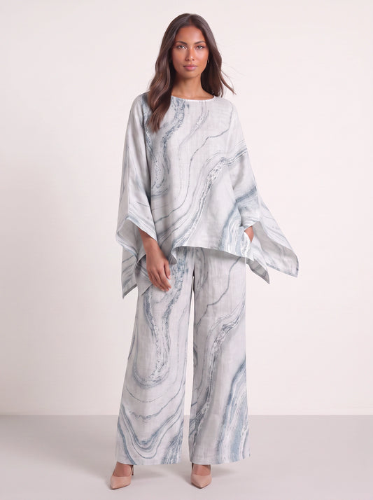Mareis Oversized Tunic Wide-Leg Trouser Set – Women Printed Summer Lounge Co-Ord Boho Resort Two Piece Set