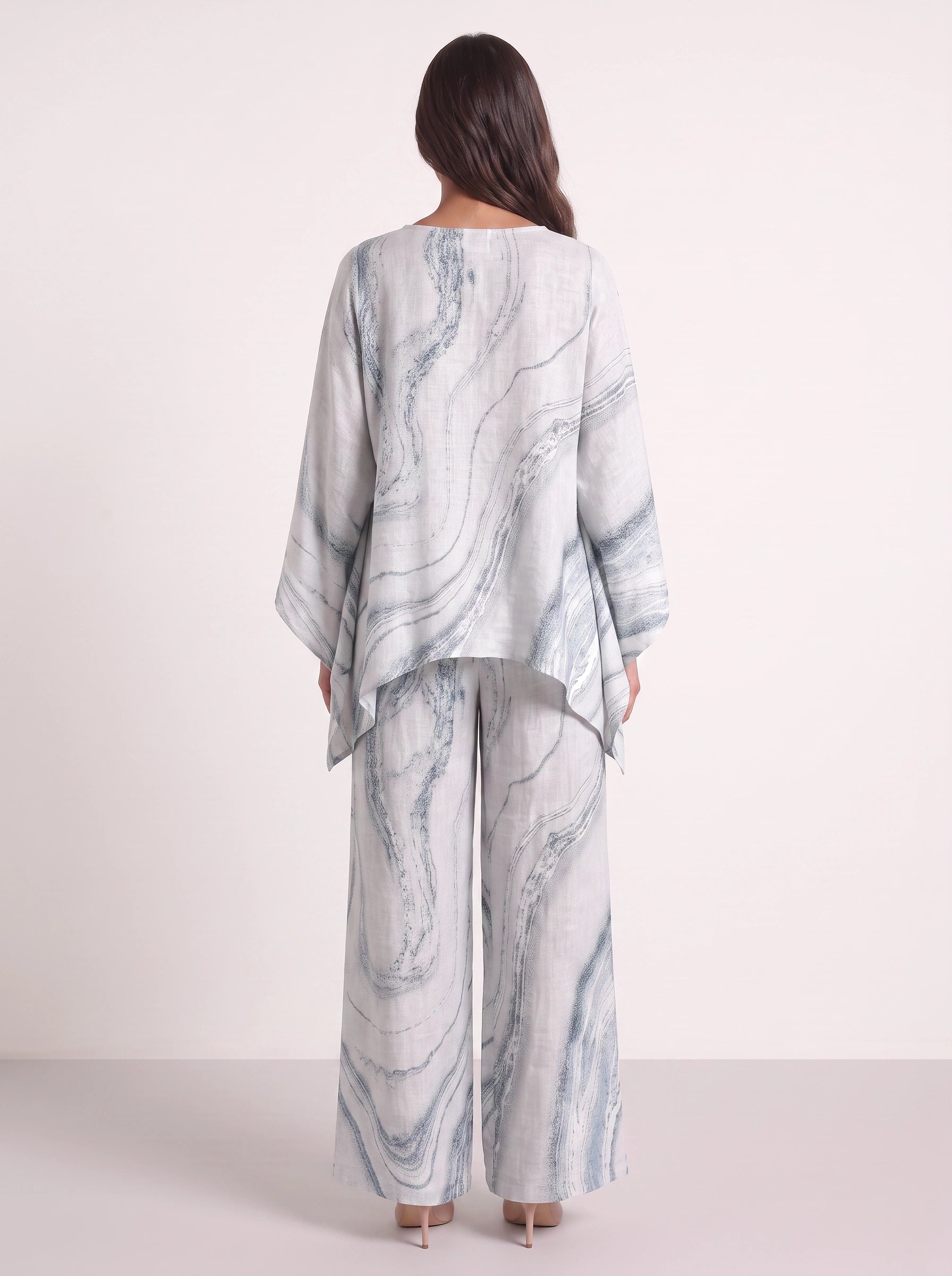 Mareis Oversized Tunic Wide-Leg Trouser Set – Women Printed Summer Lounge Co-Ord Boho Resort Two Piece Set
