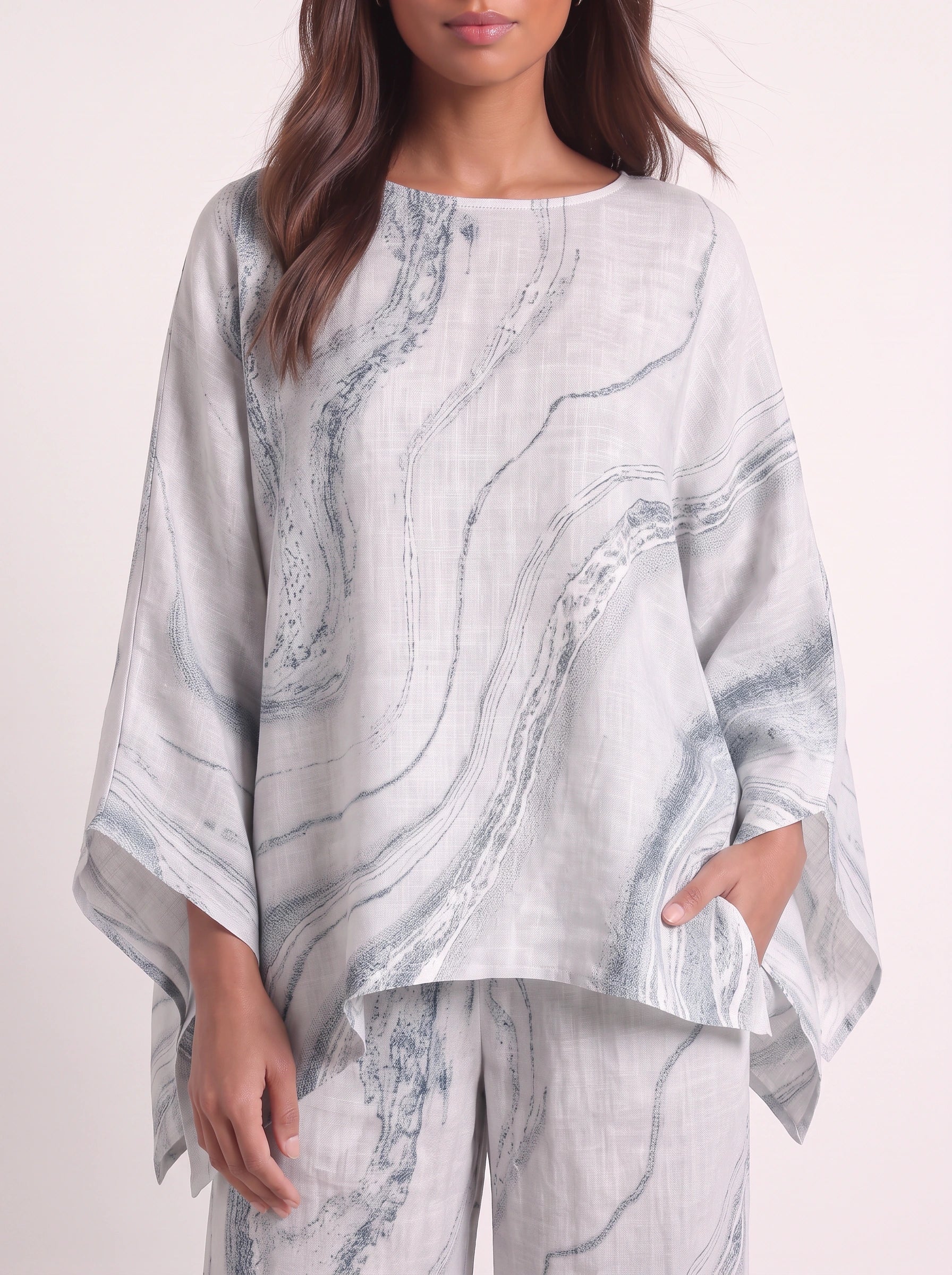 Mareis Oversized Tunic Wide-Leg Trouser Set – Women Printed Summer Lounge Co-Ord Boho Resort Two Piece Set