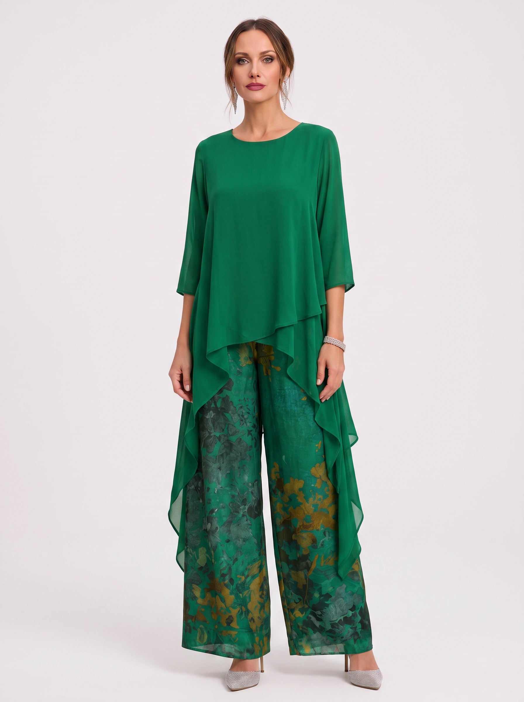 Saffronelle Draped Asymmetric Tunic Floral Wide-Leg Pants Two-Piece Set – Lounge Sets Women Boho Loungewear