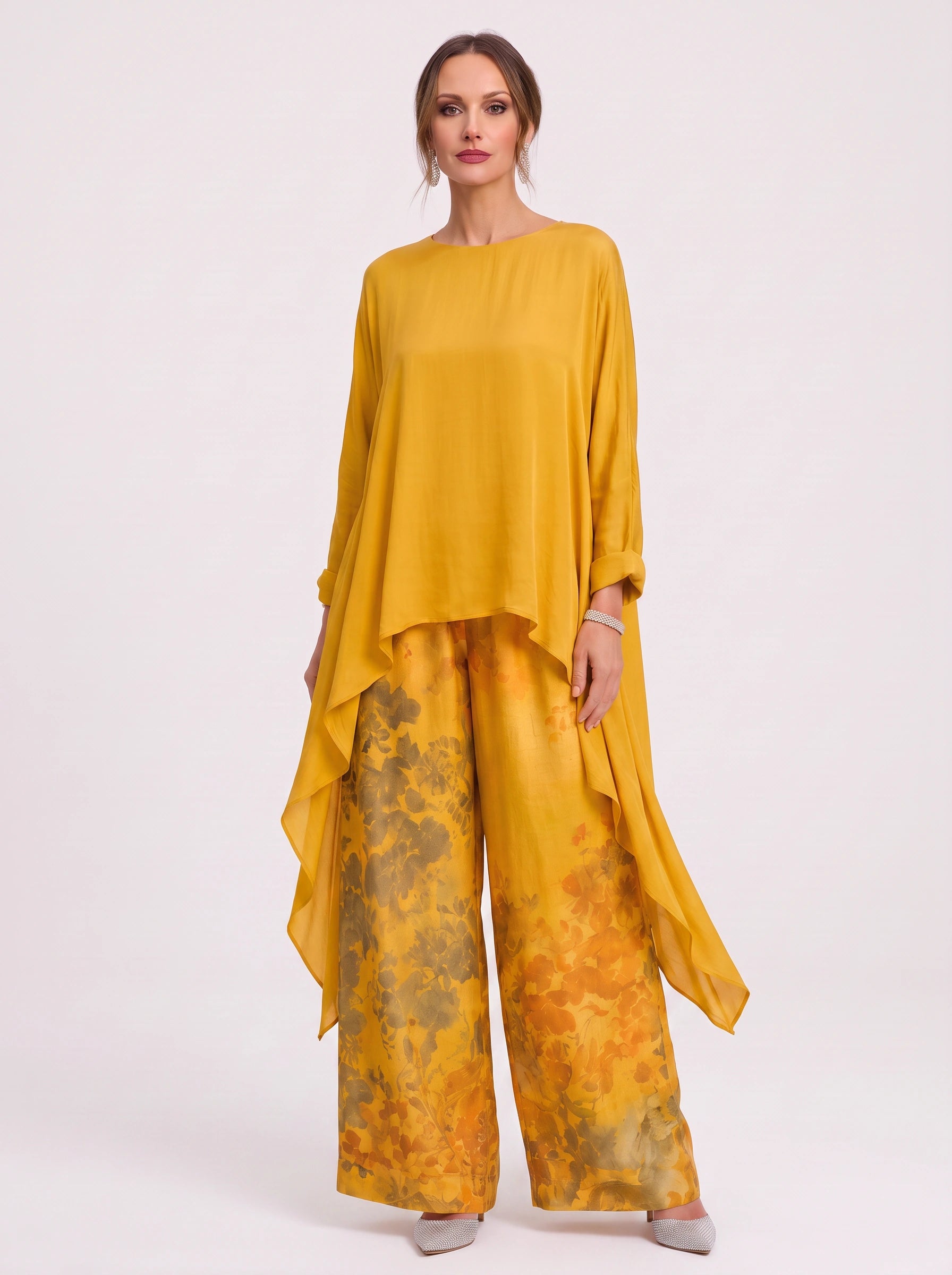 Saffronelle Draped Asymmetric Tunic Floral Wide-Leg Pants Two-Piece Set – Lounge Sets Women Boho Loungewear
