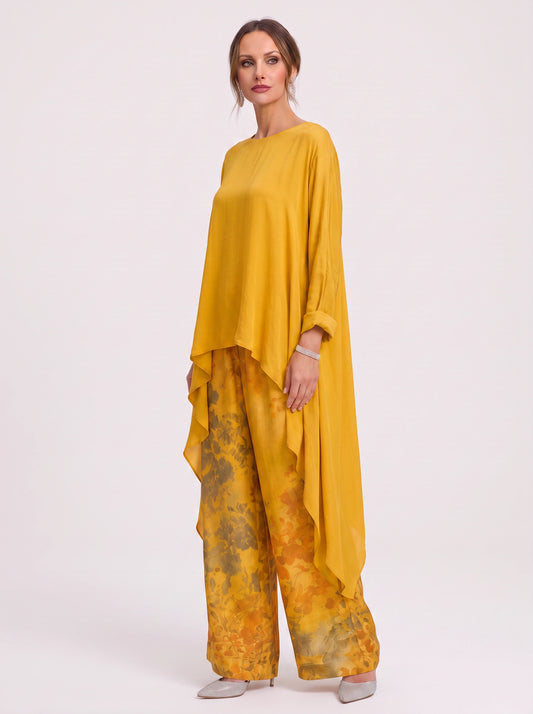 Saffronelle Draped Asymmetric Tunic Floral Wide-Leg Pants Two-Piece Set – Lounge Sets Women Boho Loungewear