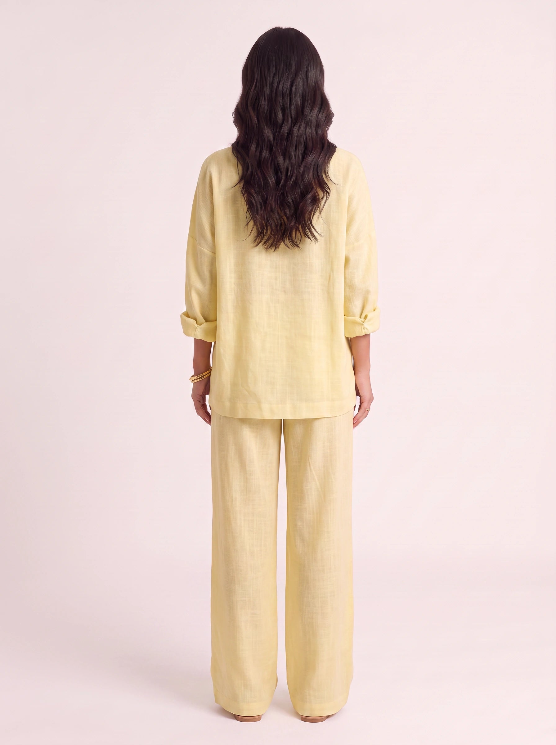 Linora Linen V-Neck Top Trouser Set – Boho Womens Clothing Outfit Women Wide-Leg Co-Ord Lounge Set