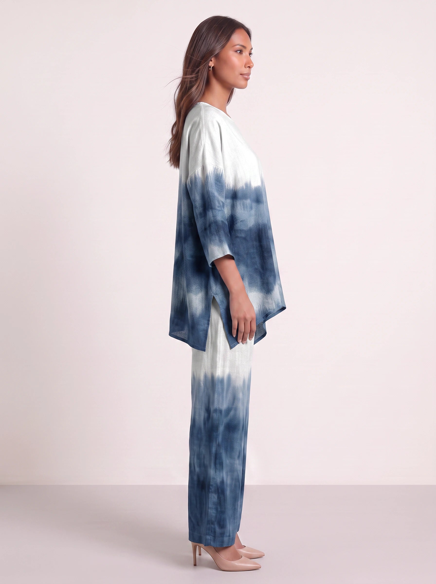 Ombrie Oversized Tunic Wide-Leg Trouser Set – Tie Dye Printed Two-Piece Women Boho Loungewear Summer Pants Set