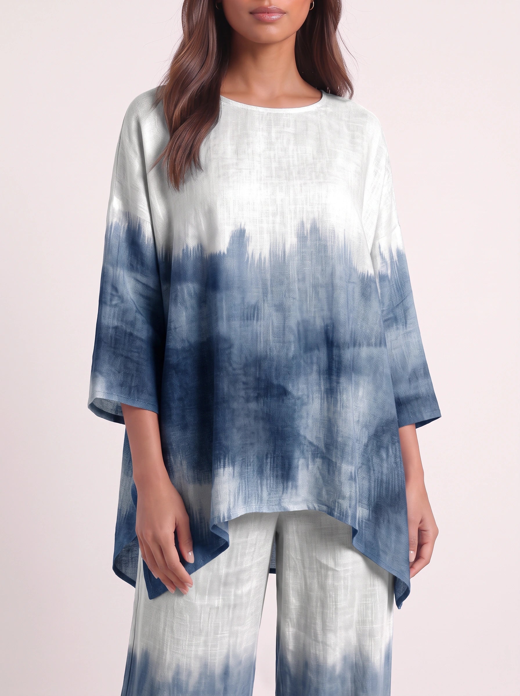 Ombrie Oversized Tunic Wide-Leg Trouser Set – Tie Dye Printed Two-Piece Women Boho Loungewear Summer Pants Set