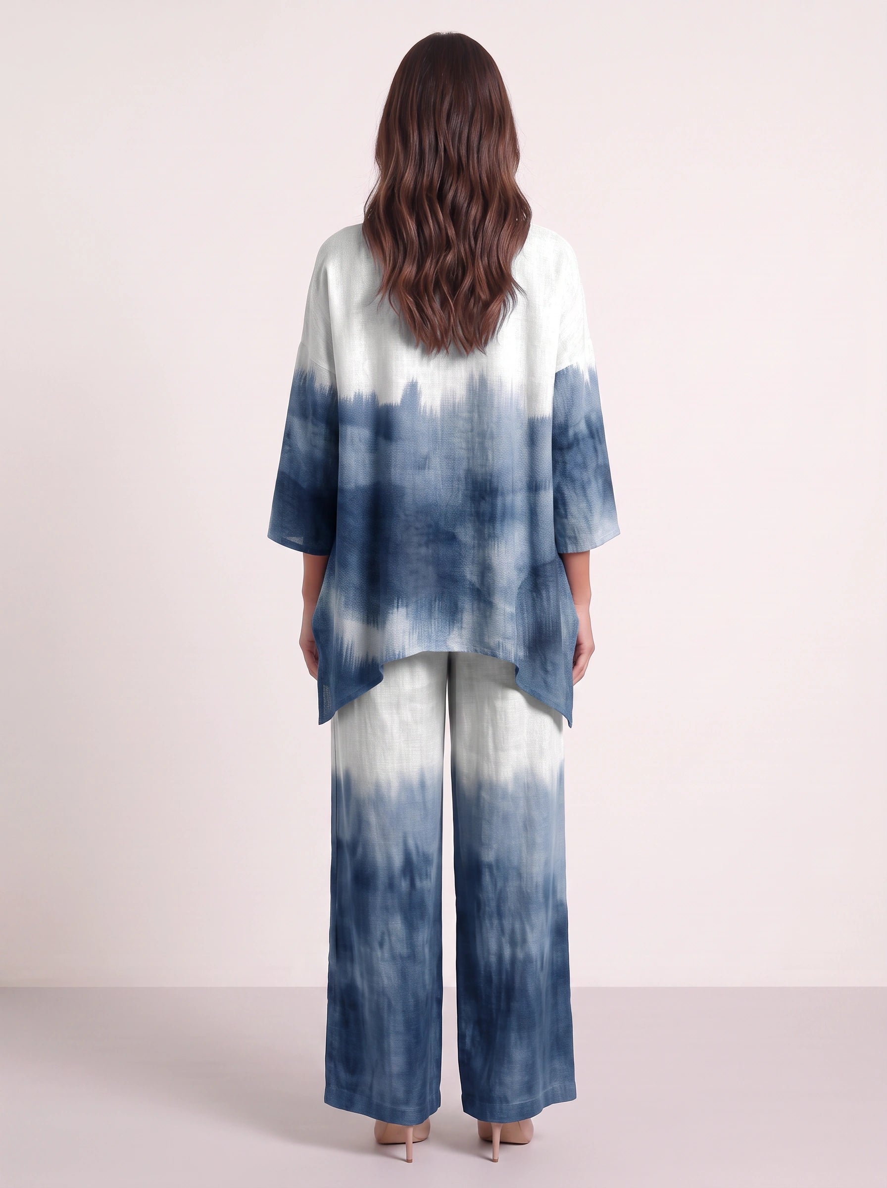 Ombrie Oversized Tunic Wide-Leg Trouser Set – Tie Dye Printed Two-Piece Women Boho Loungewear Summer Pants Set