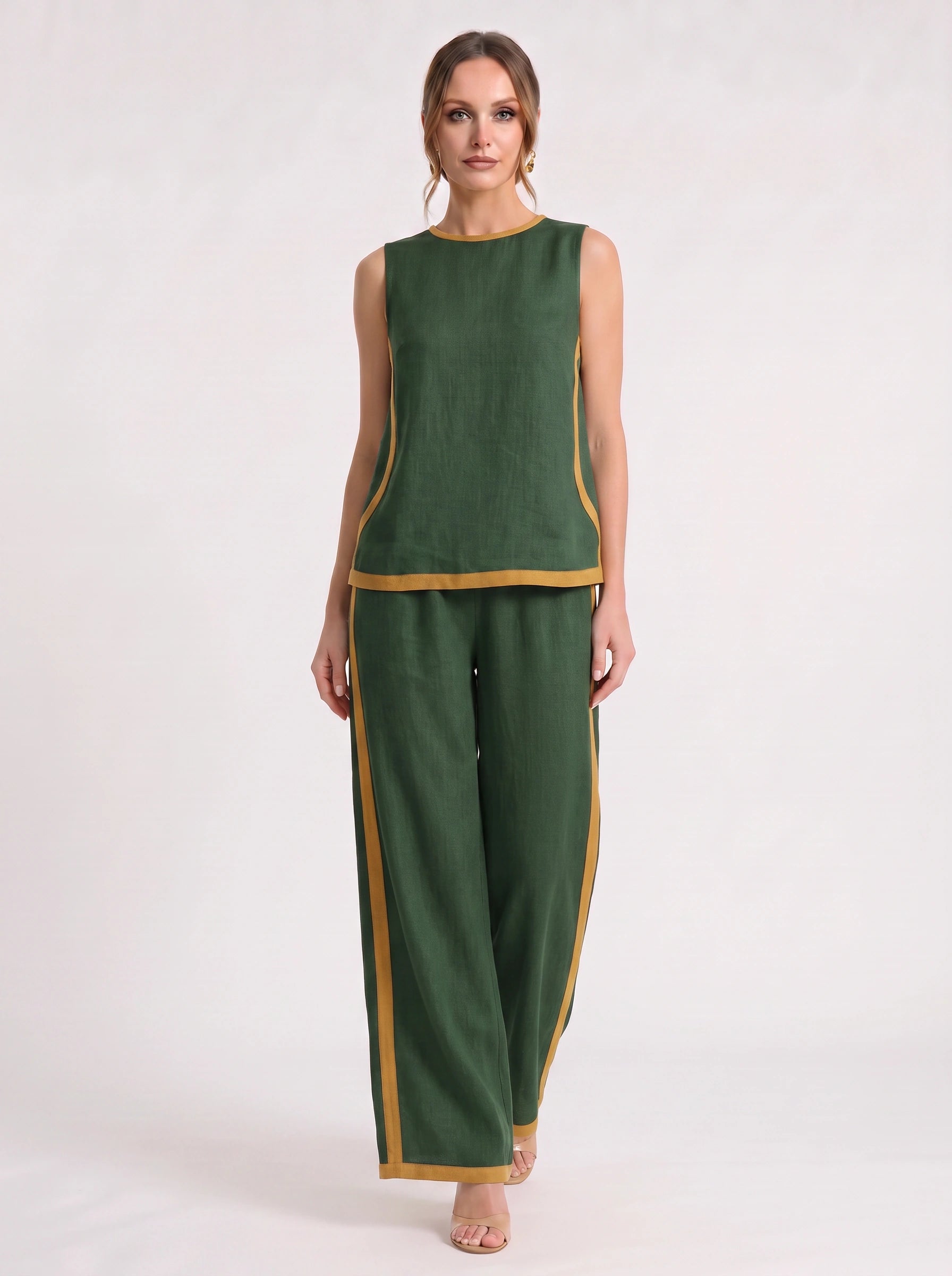 Bordina Sleeveless Wide-Leg Co-Ord Set – Linen Loungewear Women Summer Vacation Resort Two Piece Set