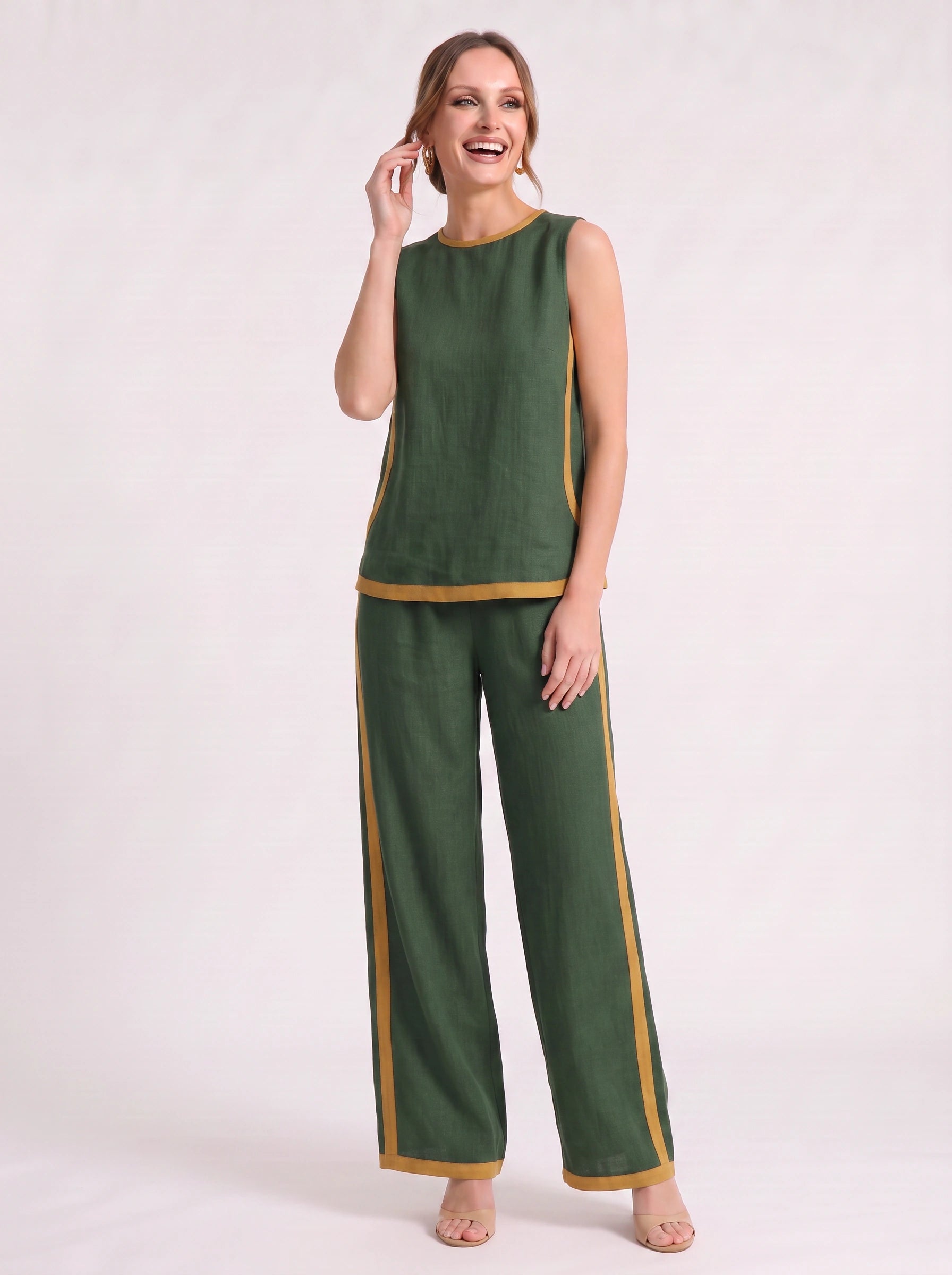 Bordina Sleeveless Wide-Leg Co-Ord Set – Linen Loungewear Women Summer Vacation Resort Two Piece Set