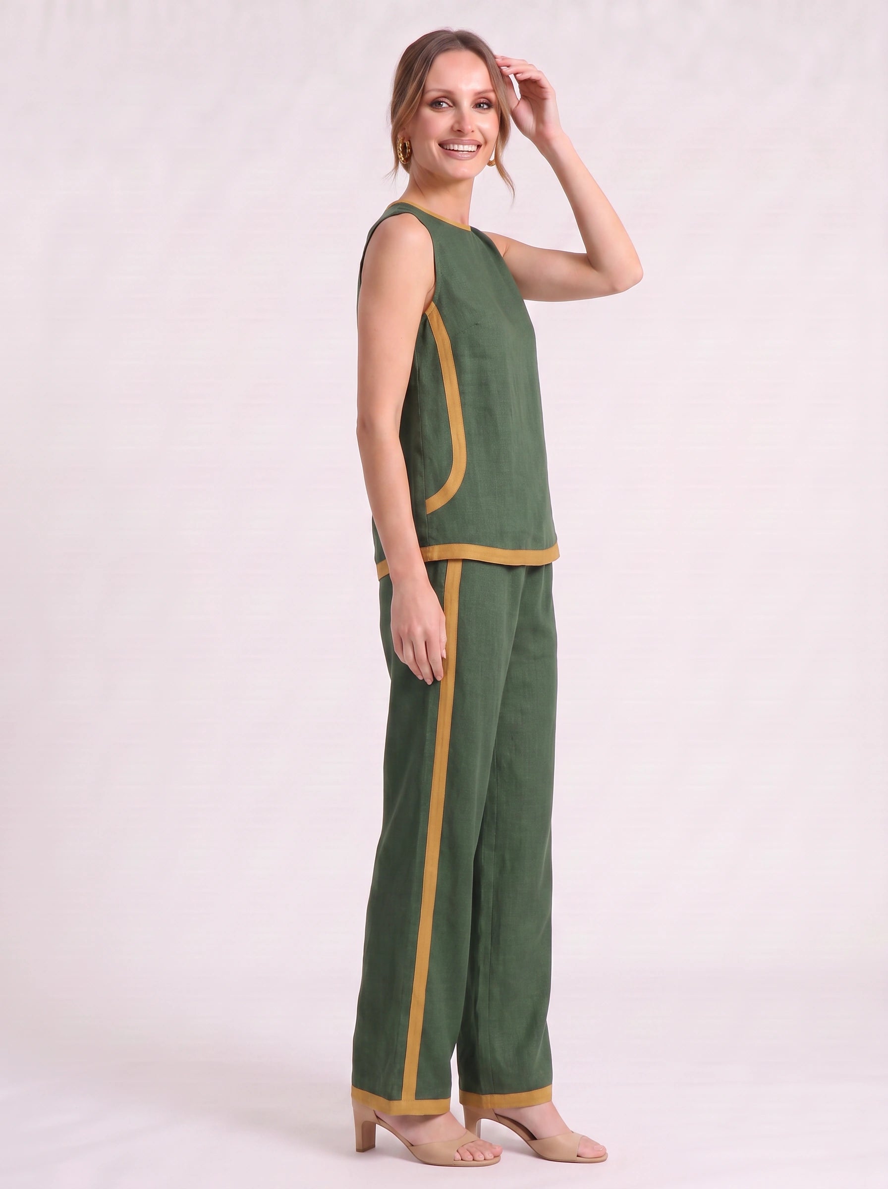 Bordina Sleeveless Wide-Leg Co-Ord Set – Linen Loungewear Women Summer Vacation Resort Two Piece Set