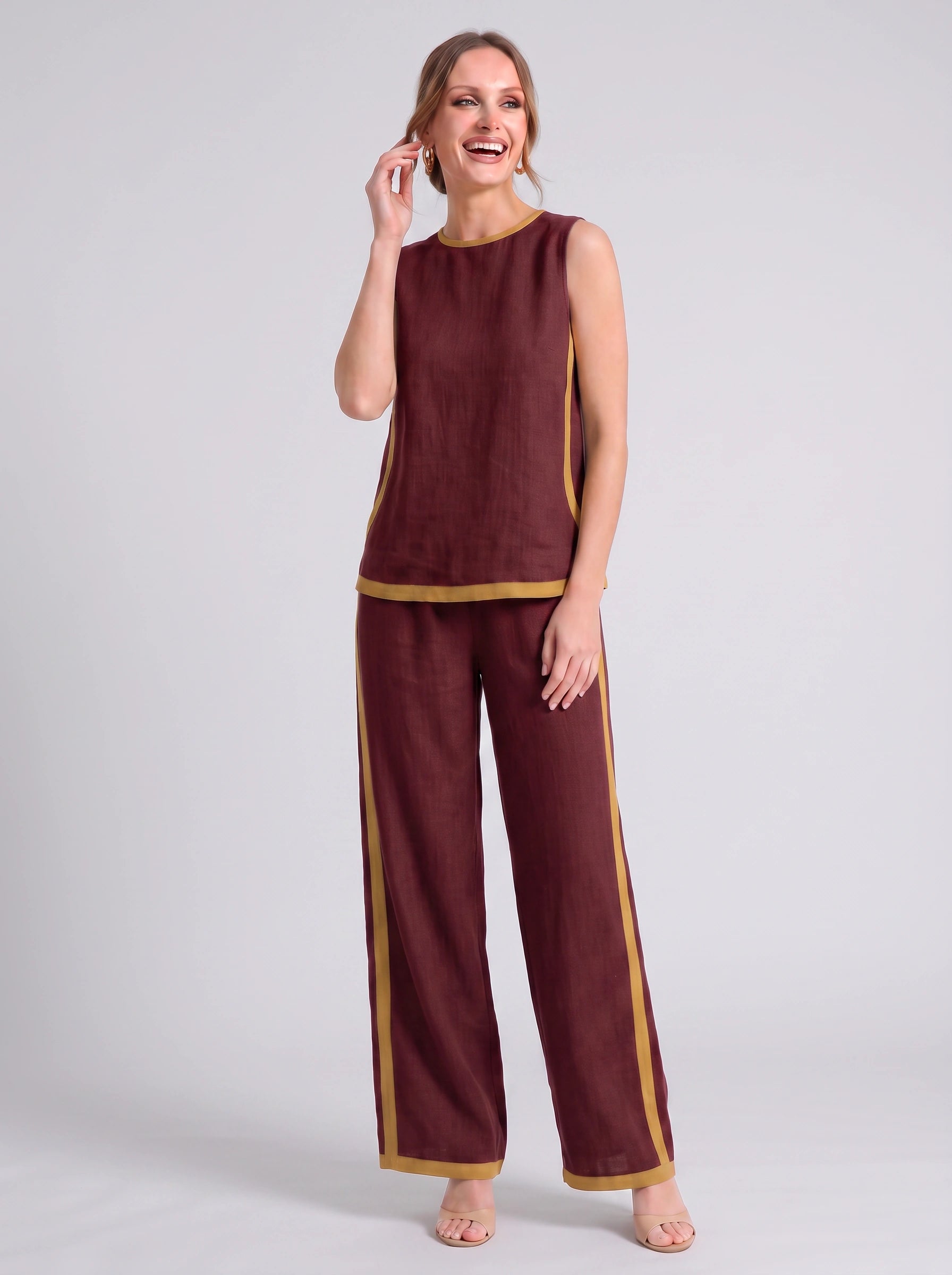 Bordina Sleeveless Wide-Leg Co-Ord Set – Linen Loungewear Women Summer Vacation Resort Two Piece Set