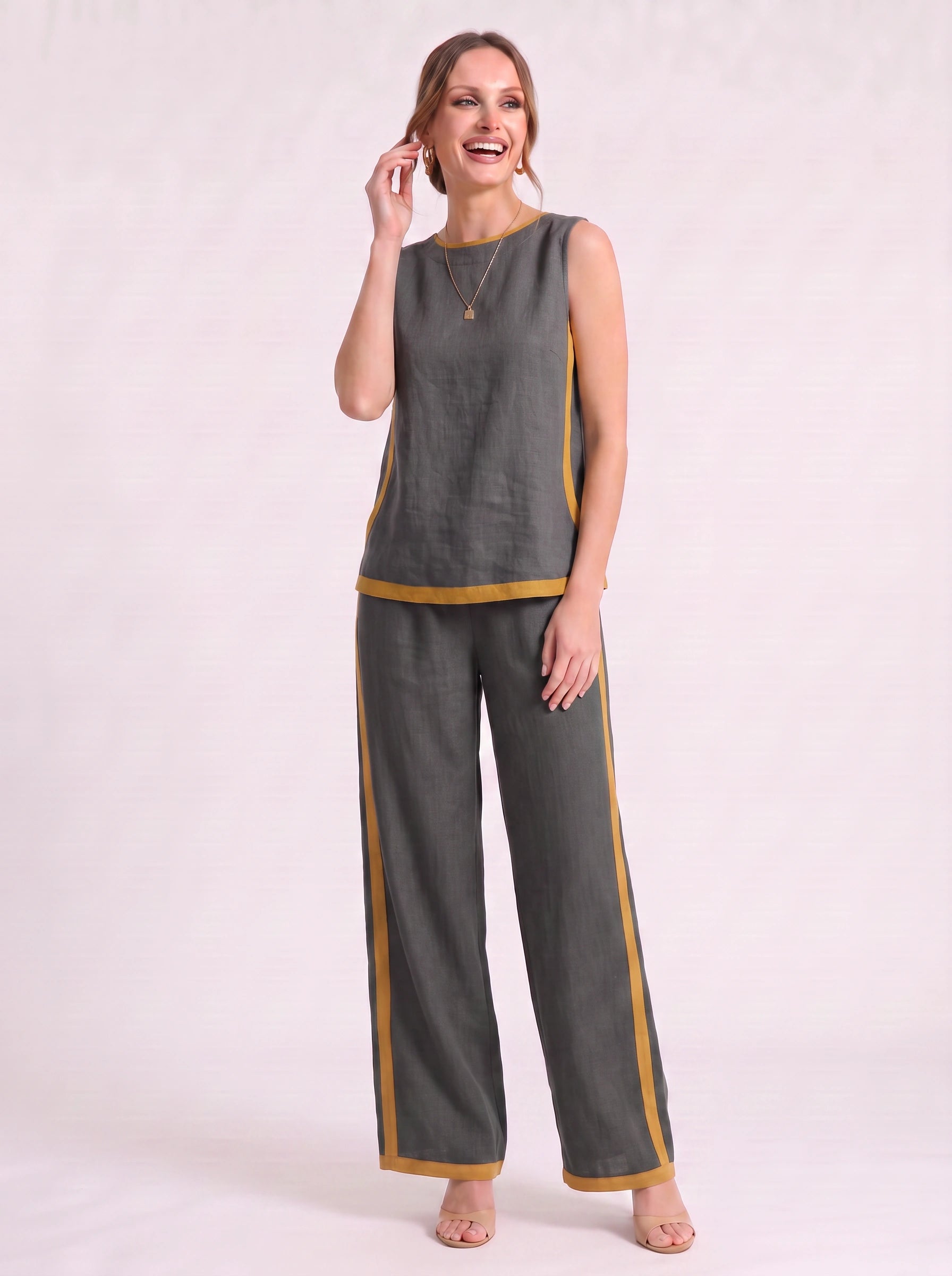 Bordina Sleeveless Wide-Leg Co-Ord Set – Linen Loungewear Women Summer Vacation Resort Two Piece Set