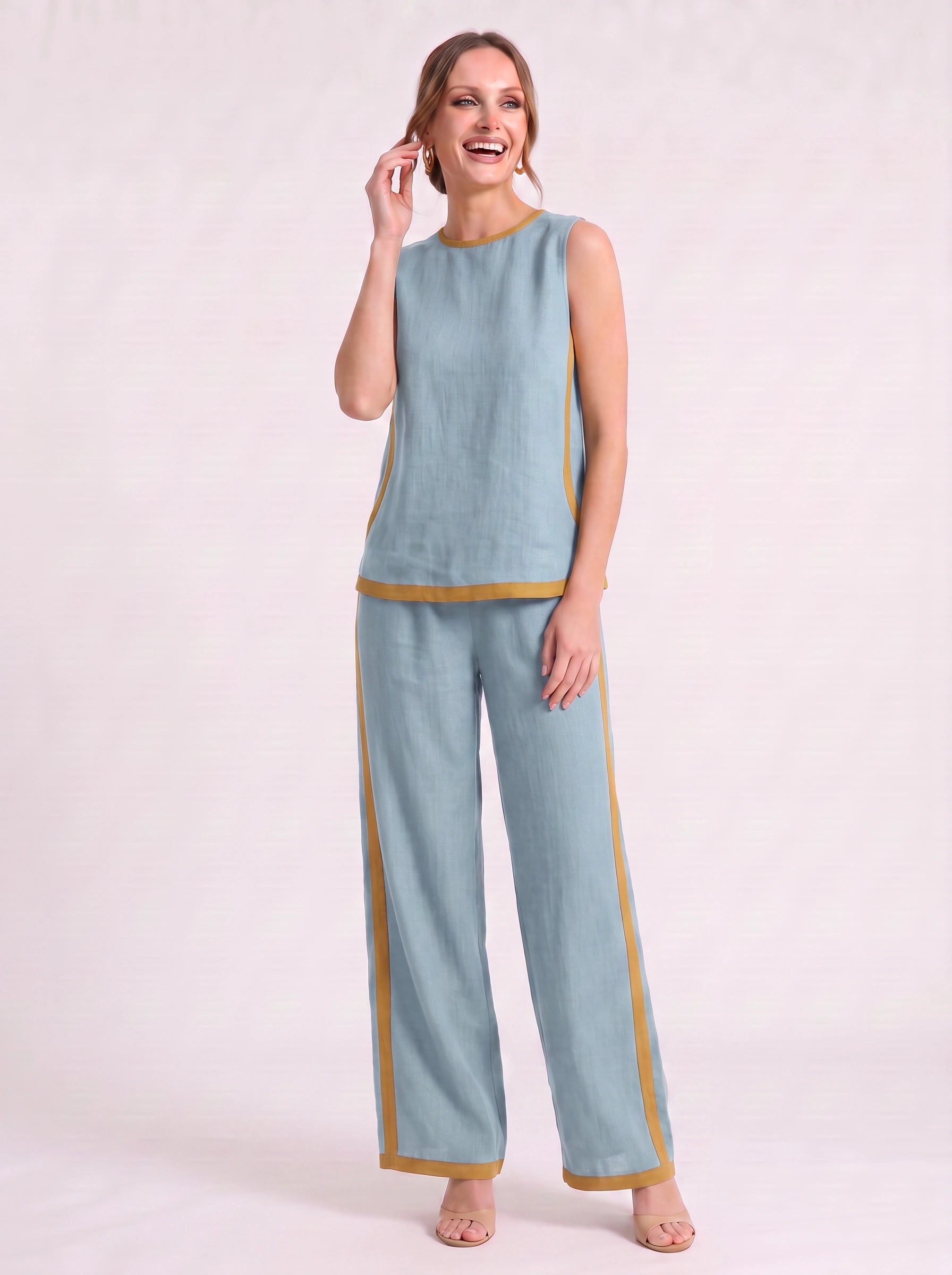 Bordina Sleeveless Wide-Leg Co-Ord Set – Linen Loungewear Women Summer Vacation Resort Two Piece Set