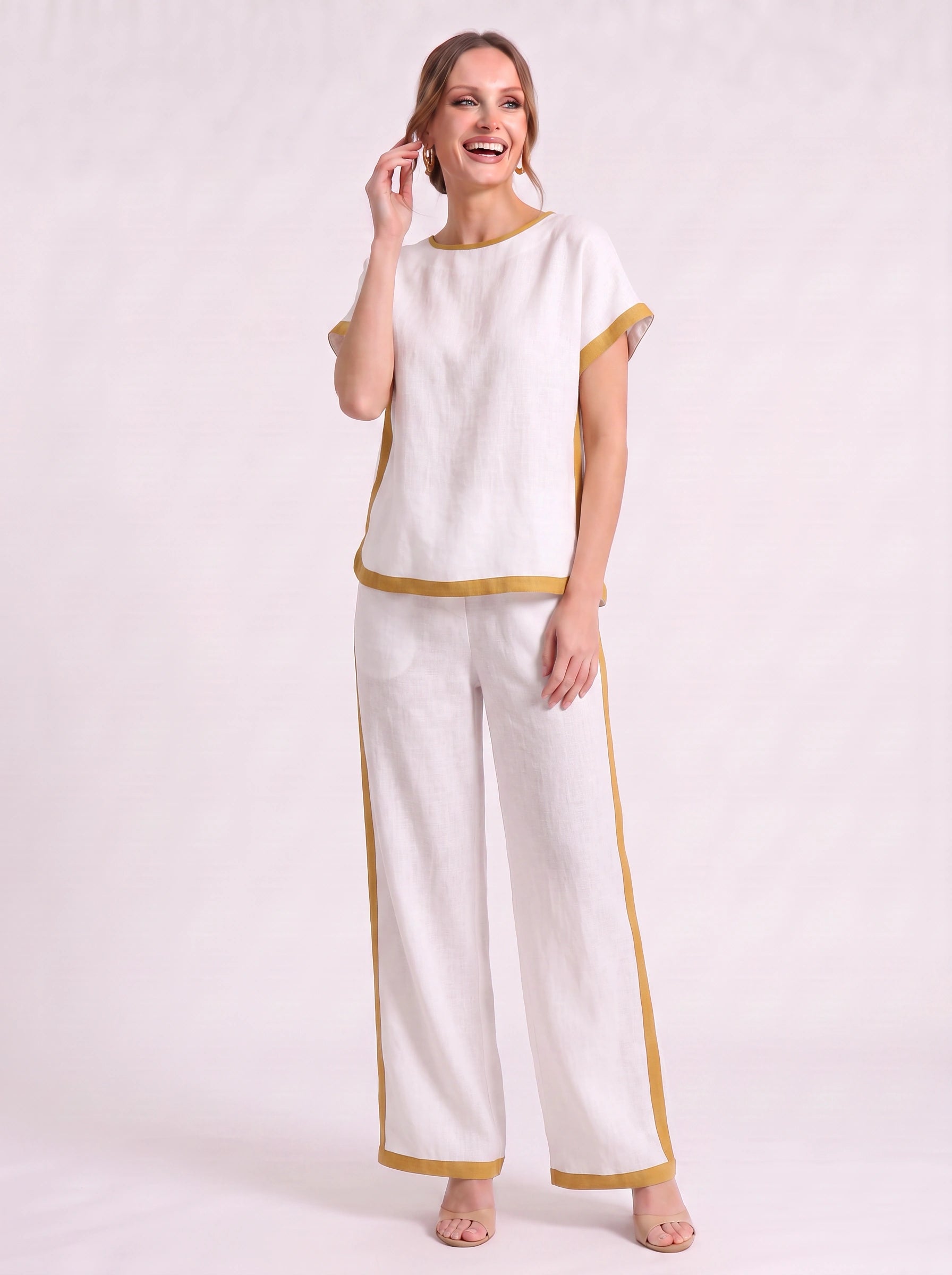 Bordina Sleeveless Wide-Leg Co-Ord Set – Linen Loungewear Women Summer Vacation Resort Two Piece Set
