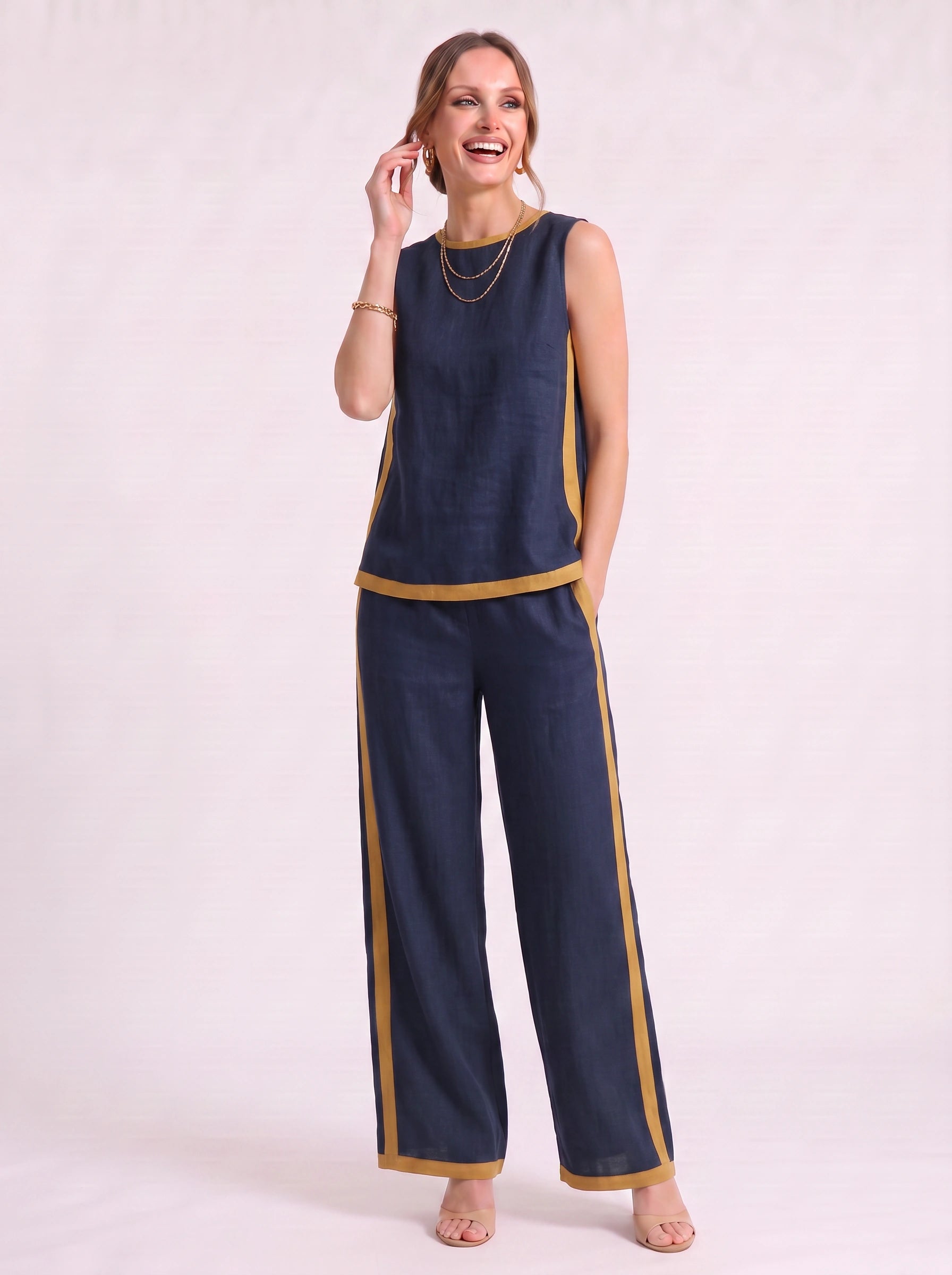 Bordina Sleeveless Wide-Leg Co-Ord Set – Linen Loungewear Women Summer Vacation Resort Two Piece Set