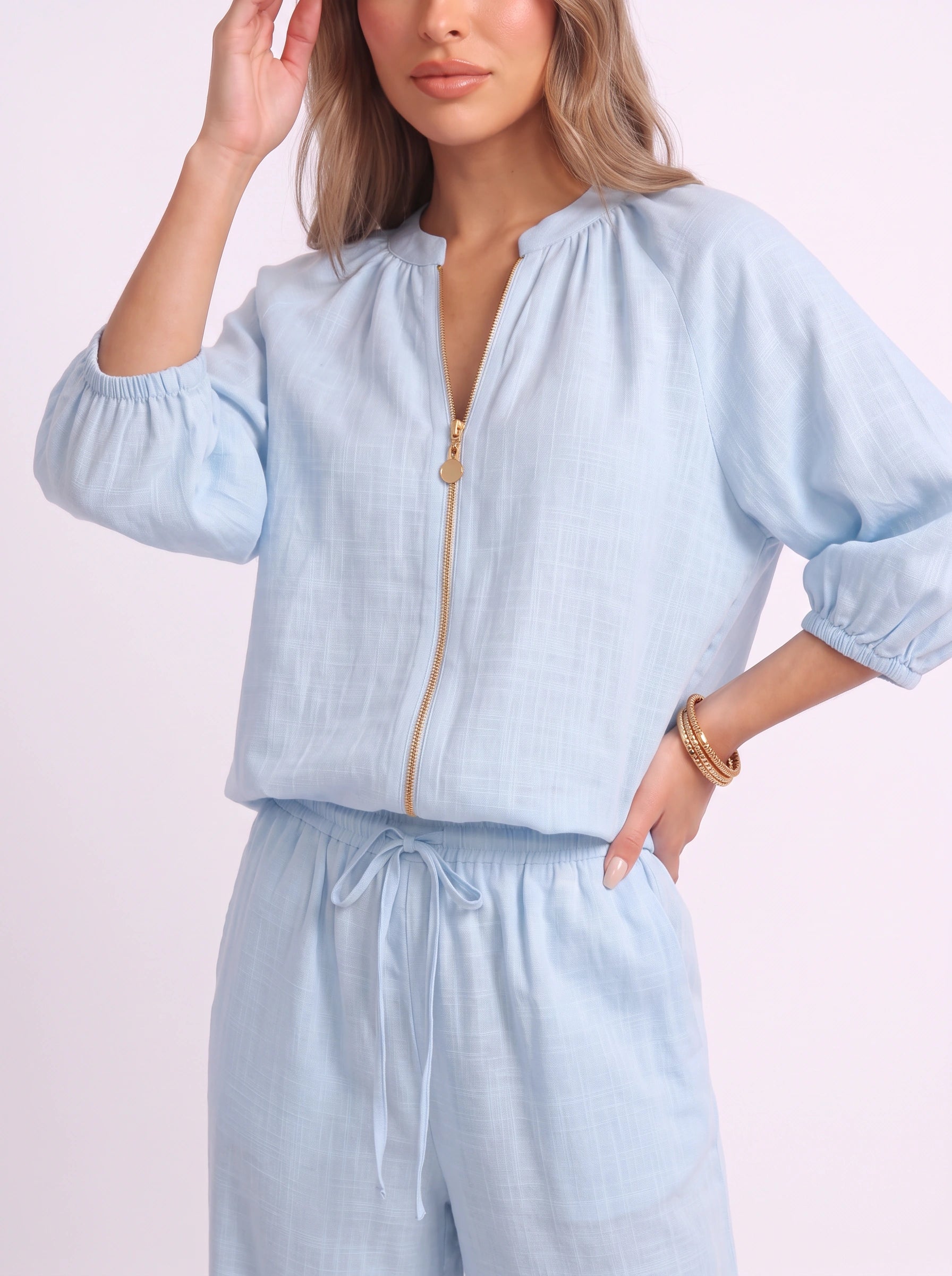 Cielebri Puff Sleeve Zip Top Wide Leg Pants Set – Two Piece Sets Women Loungewear Casual Summer Lounge Sets