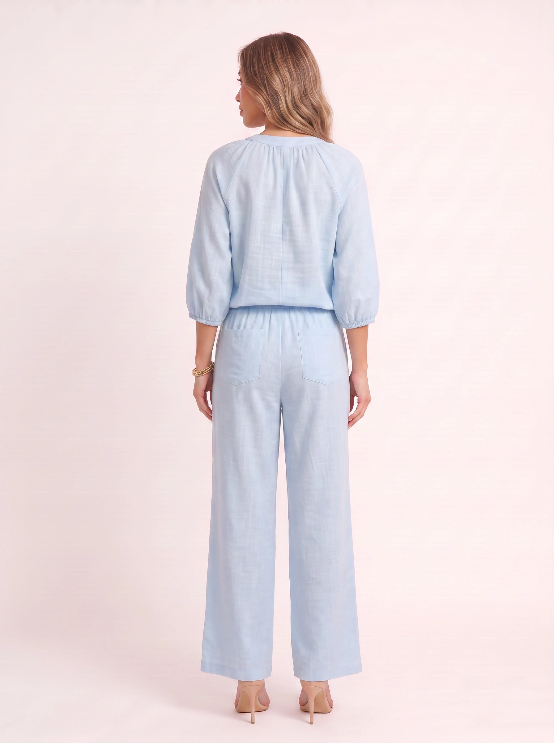 Cielebri Puff Sleeve Zip Top Wide Leg Pants Set – Two Piece Sets Women Loungewear Casual Summer Lounge Sets