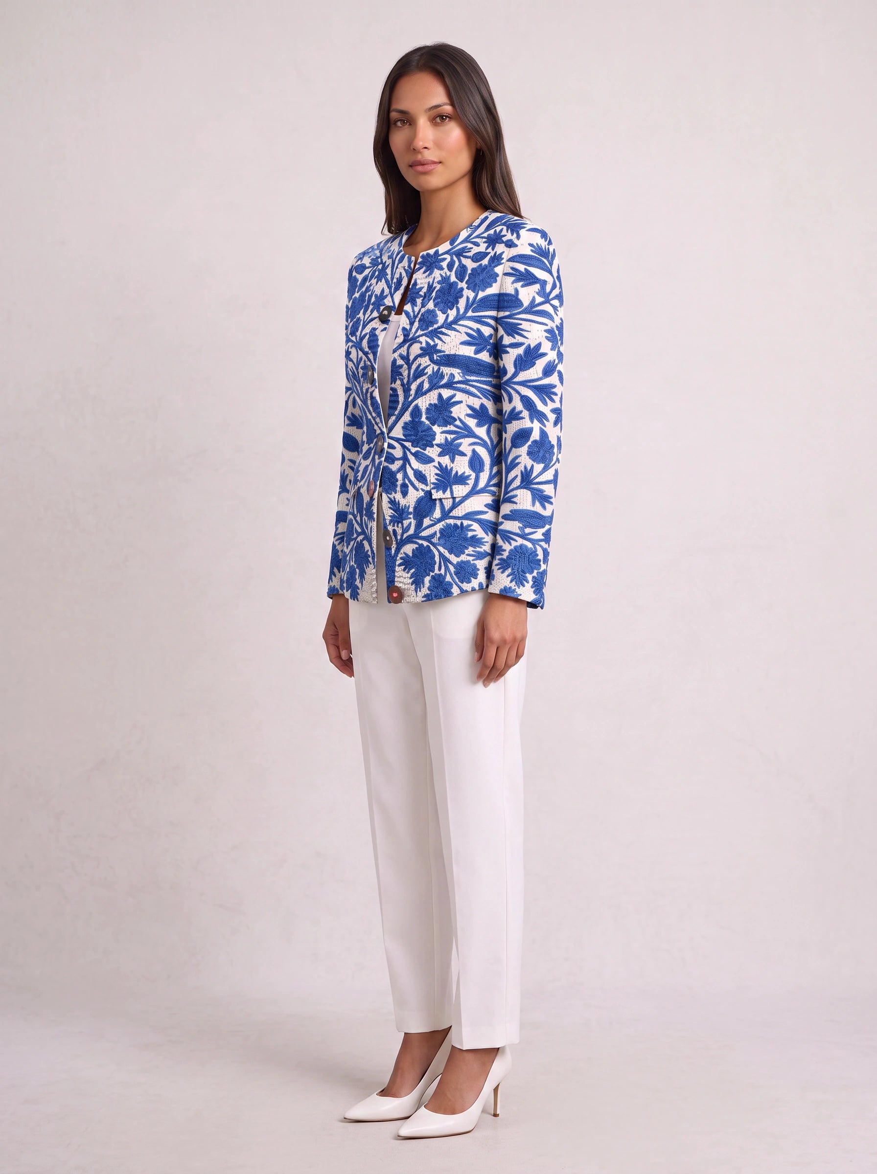 Floravera Printed Button-Front Cardigan – Women Floral Jacket Summer Resort Vacation Contrast Statement Cardigan