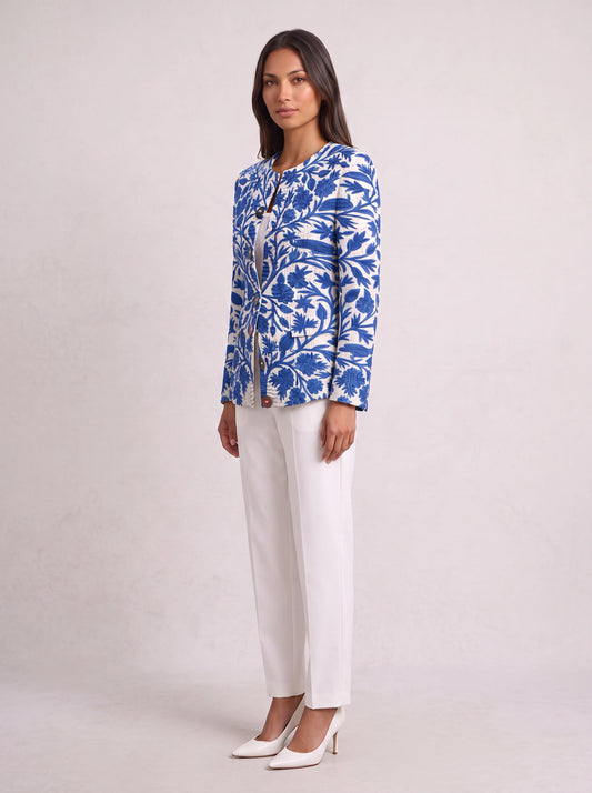 Floravera Printed Button-Front Cardigan – Women Floral Jacket Summer Resort Vacation Contrast Statement Cardigan