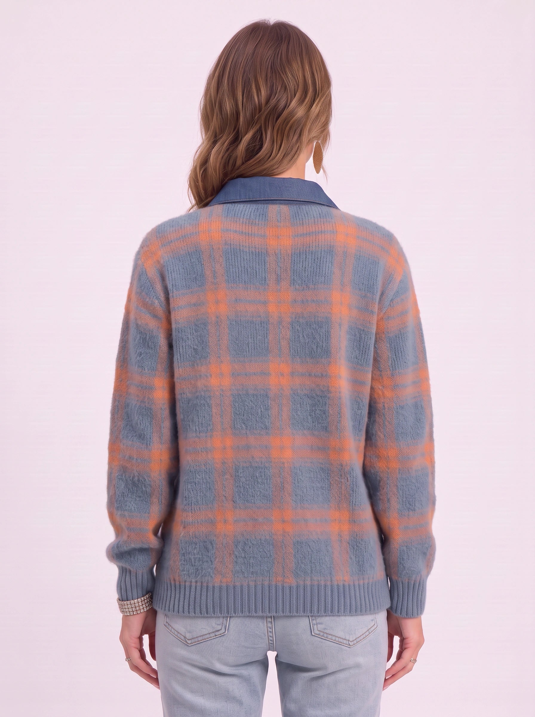 Casagrid Oversized Plaid Shirt – Knit Button Down Women Long Sleeve Casual Relaxed Fit Collared Blouse Shirt