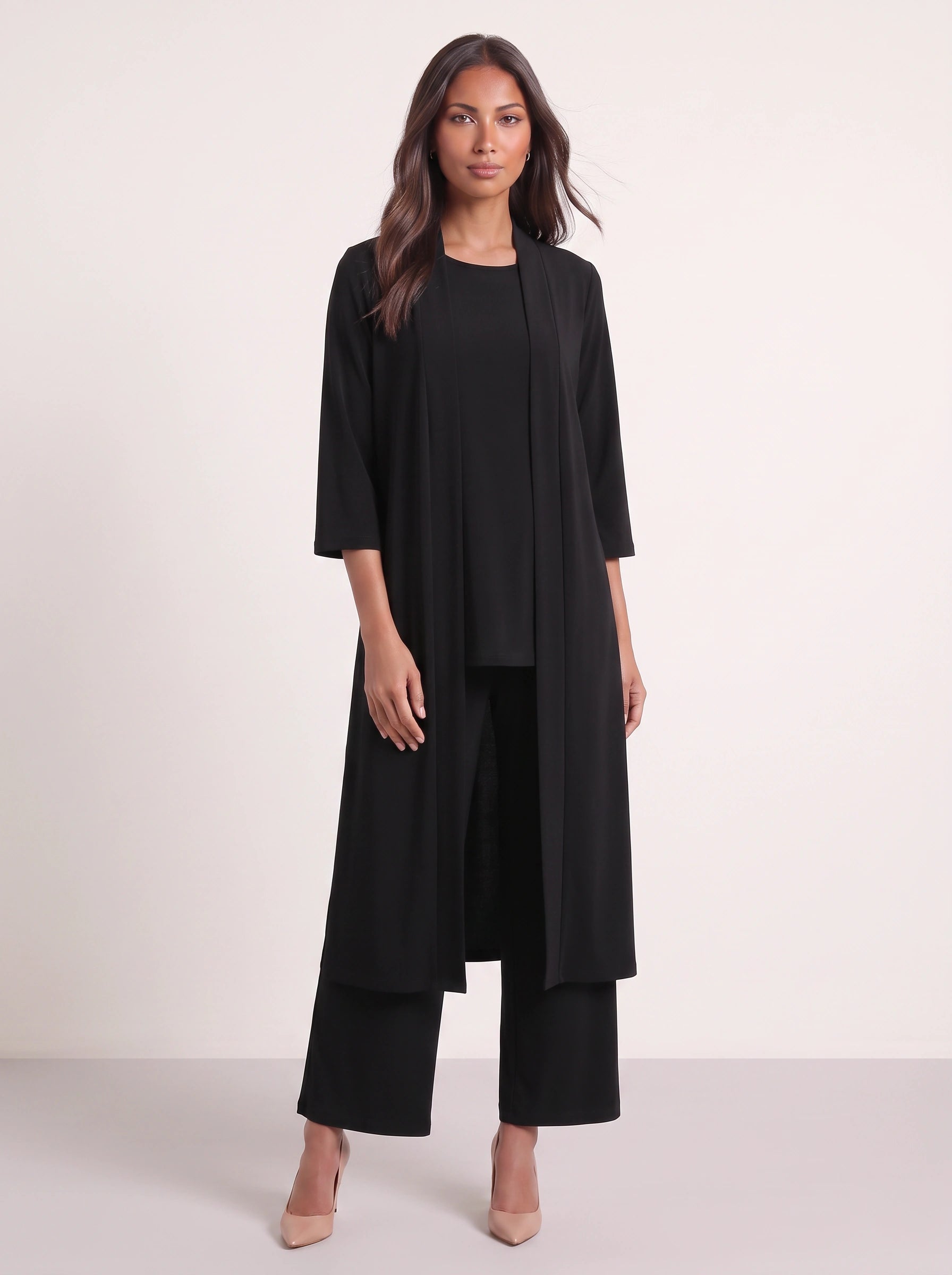 Corbyne Longline Duster Three-Piece Set – Formal Wear Women Elegant Evening Wedding Guest Wide-Leg Trouser Co-Ord