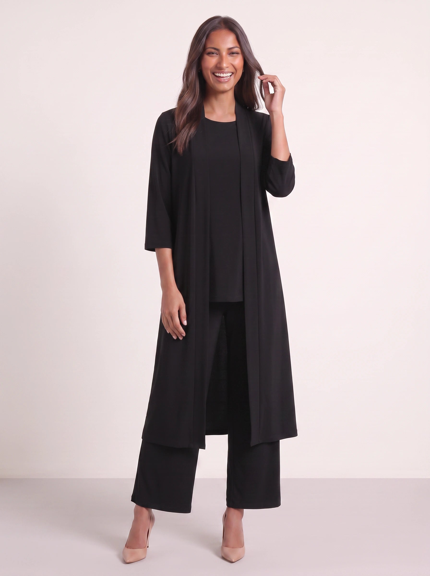 Corbyne Longline Duster Three-Piece Set – Formal Wear Women Elegant Evening Wedding Guest Wide-Leg Trouser Co-Ord