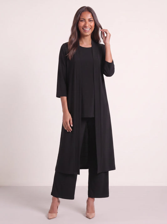 Corbyne Longline Duster Three-Piece Set – Formal Wear Women Elegant Evening Wedding Guest Wide-Leg Trouser Co-Ord