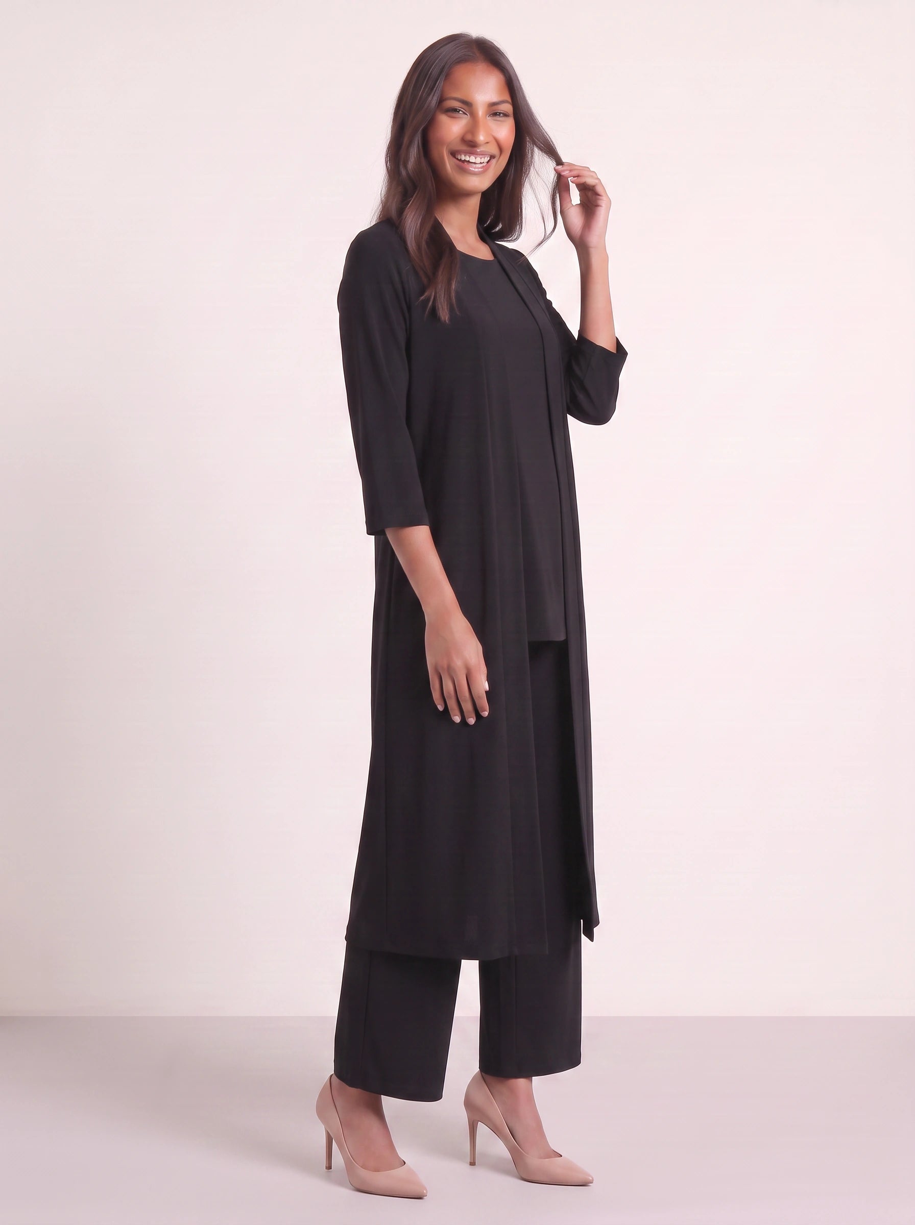 Corbyne Longline Duster Three-Piece Set – Formal Wear Women Elegant Evening Wedding Guest Wide-Leg Trouser Co-Ord
