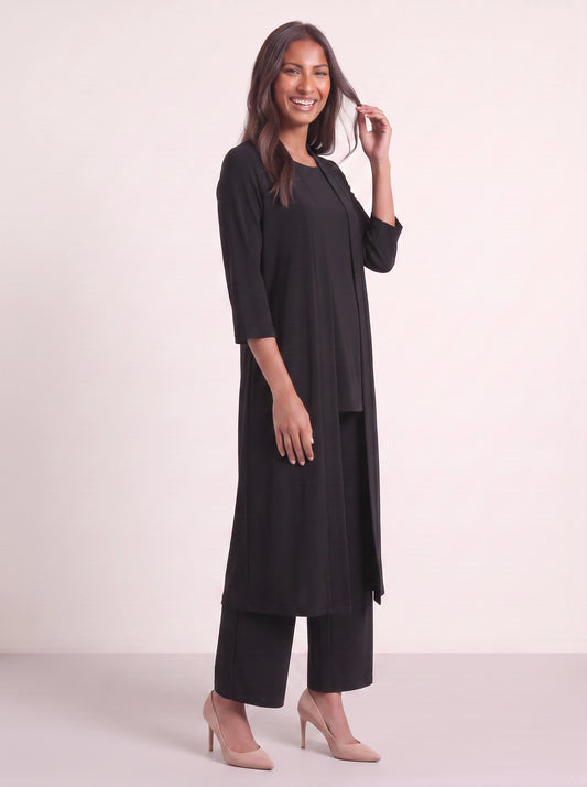 Corbyne Longline Duster Three-Piece Set – Formal Wear Women Elegant Evening Wedding Guest Wide-Leg Trouser Co-Ord